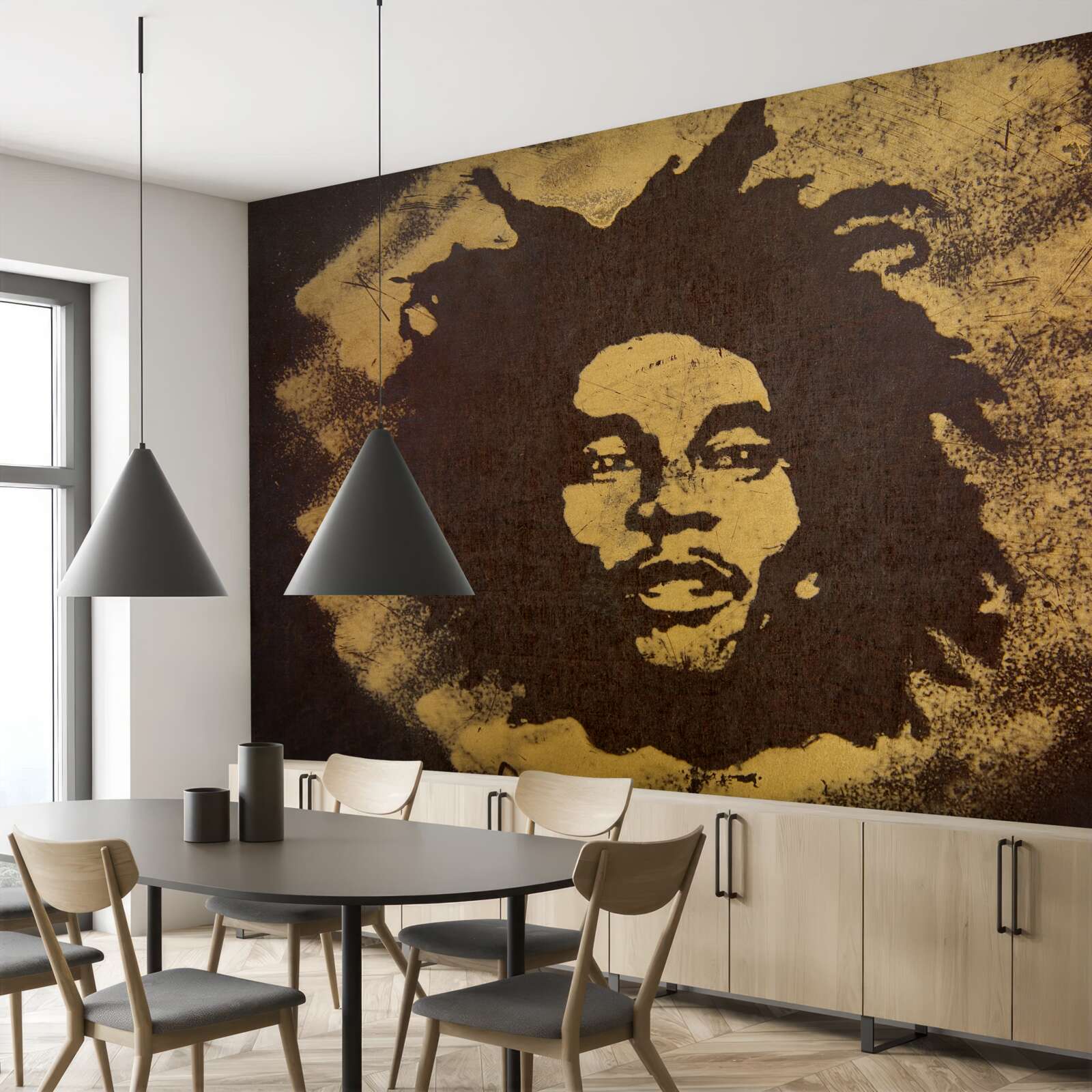 Papier peint un homme avec une coiffure africaine est assis sur le sable