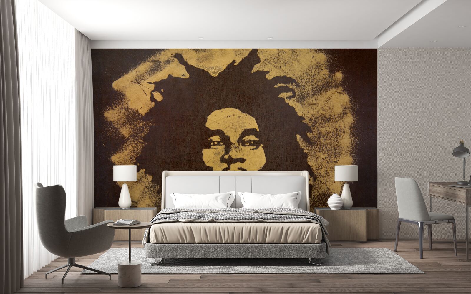 Papier peint un homme avec une coiffure africaine est assis sur le sable