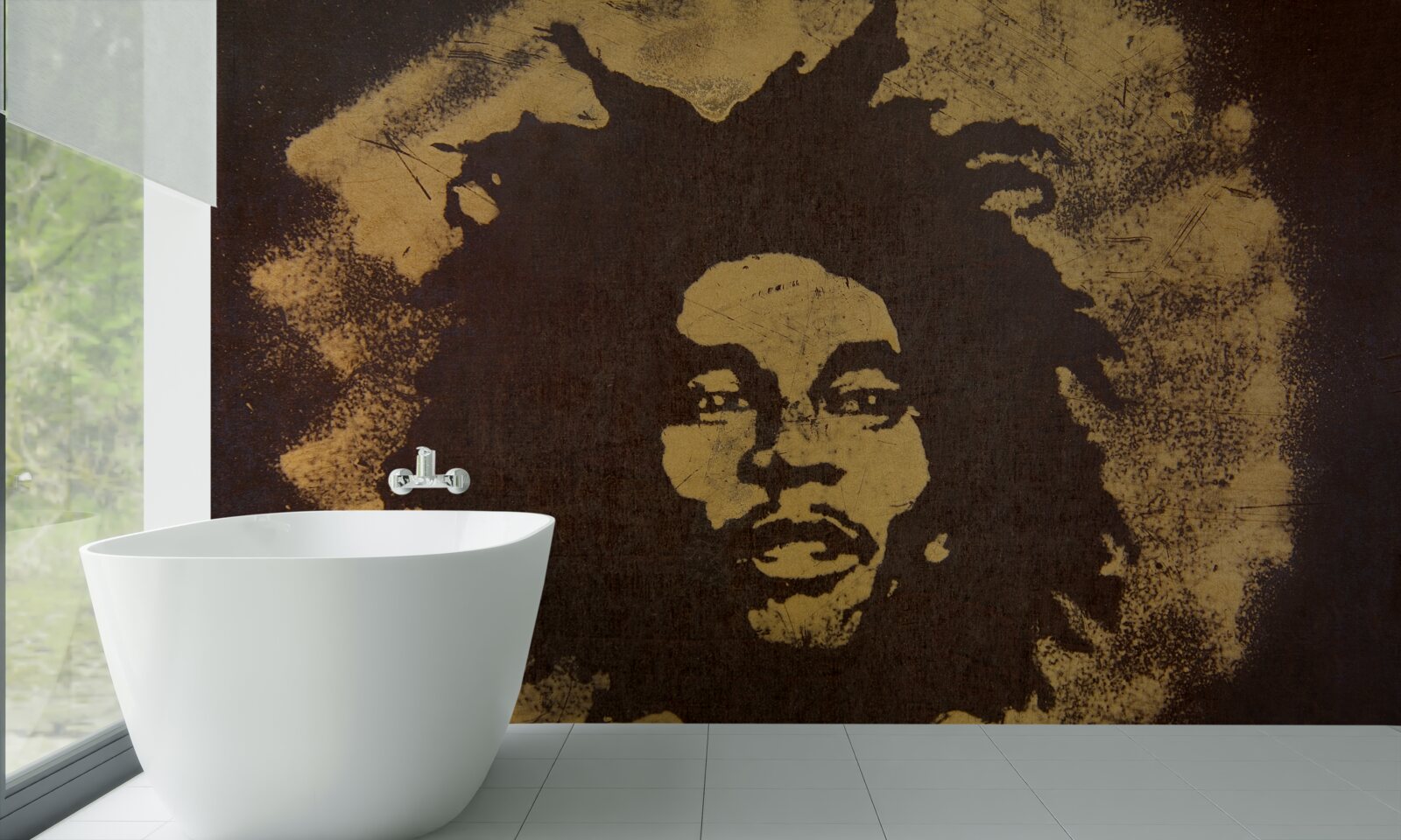 Papier peint un homme avec une coiffure africaine est assis sur le sable