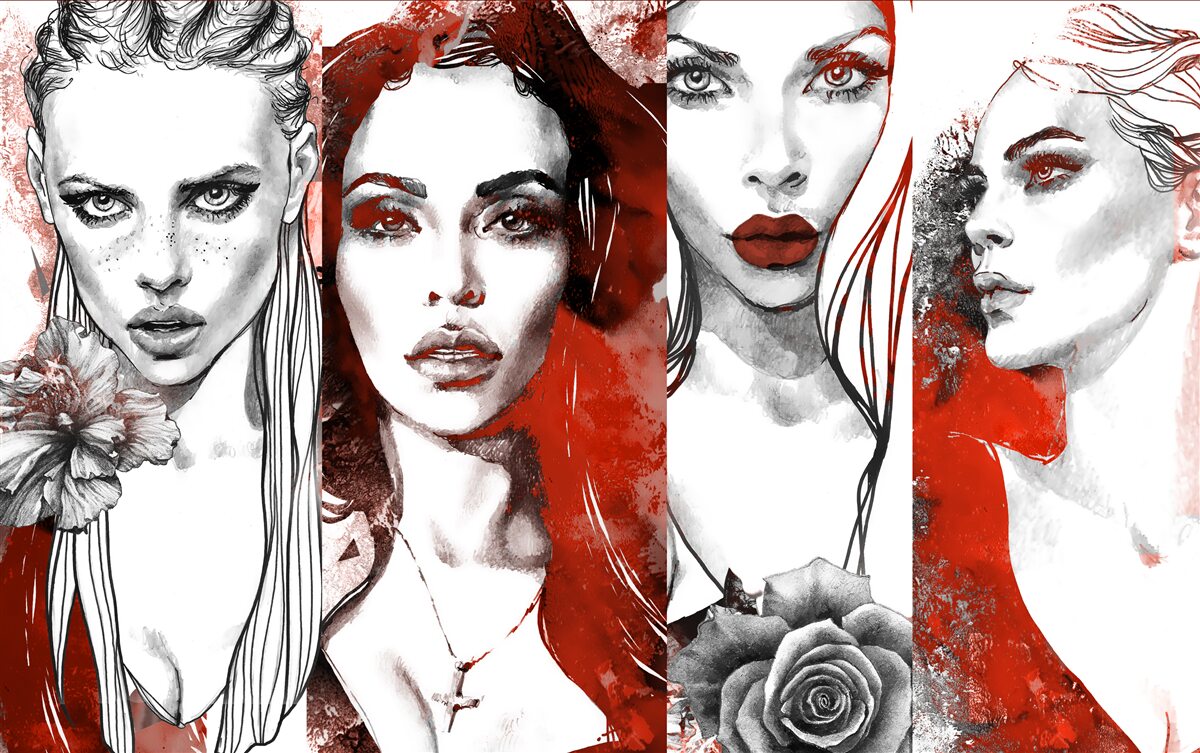 Papier peint quatre filles dans des styles différents