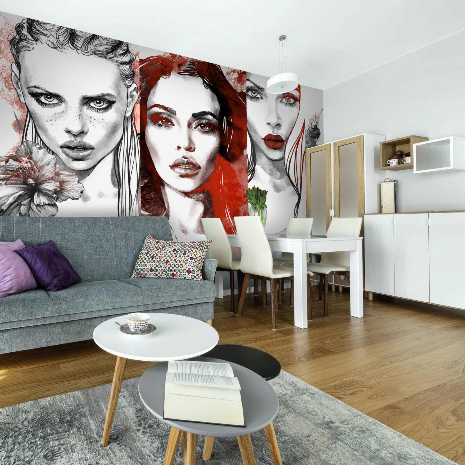 Papier peint quatre filles dans des styles différents