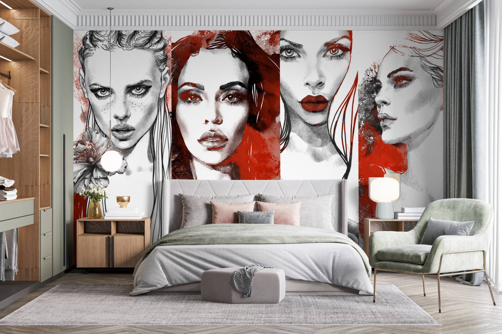 Papier peint quatre filles dans des styles différents