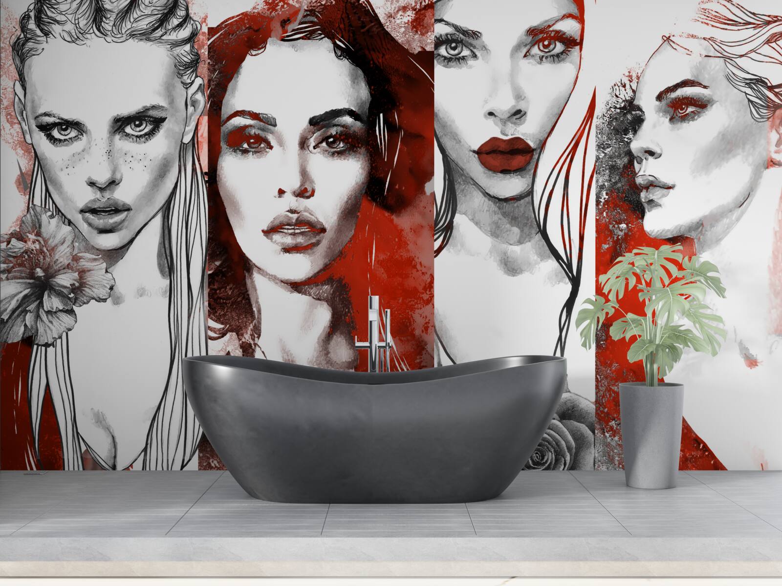 Papier peint quatre filles dans des styles différents