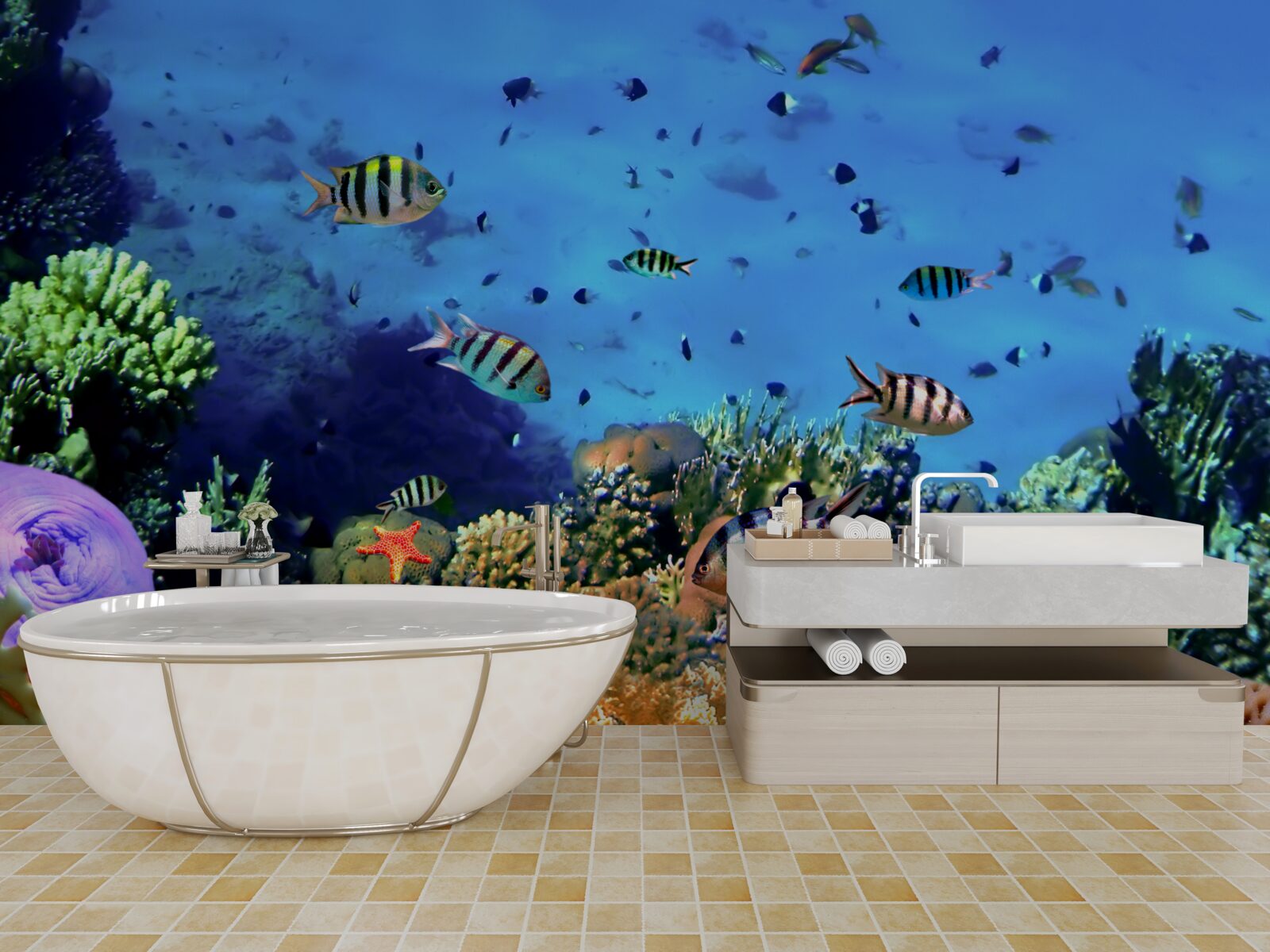 Papier peint le poisson rayé dans les profondeurs de l'océan