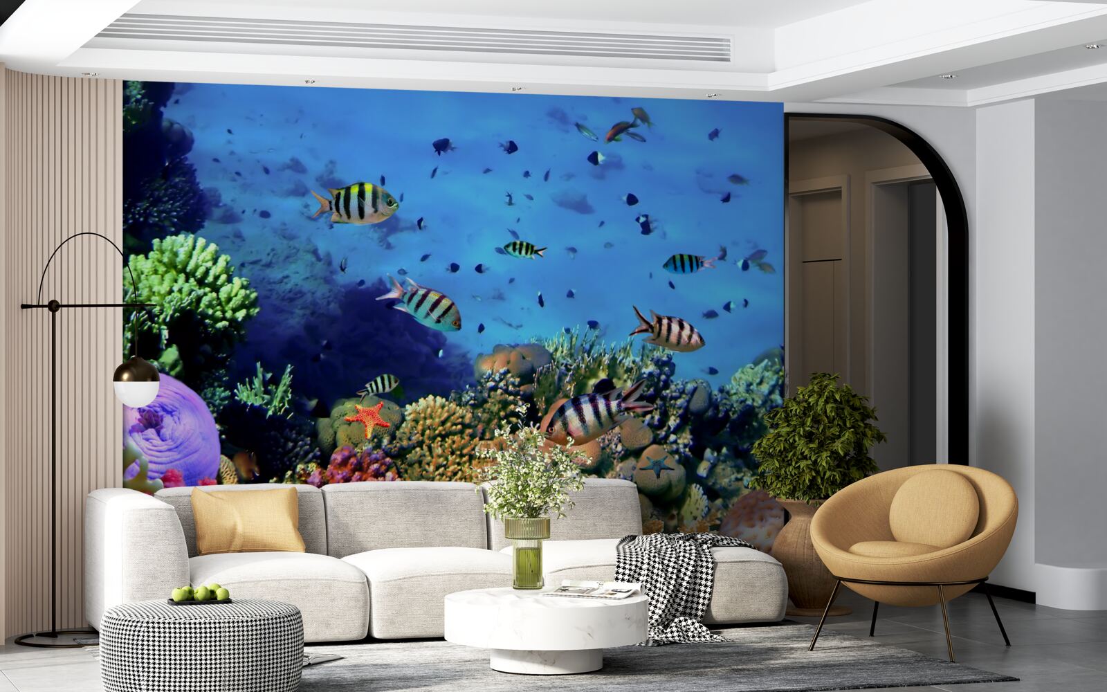 Papier peint le poisson rayé dans les profondeurs de l'océan