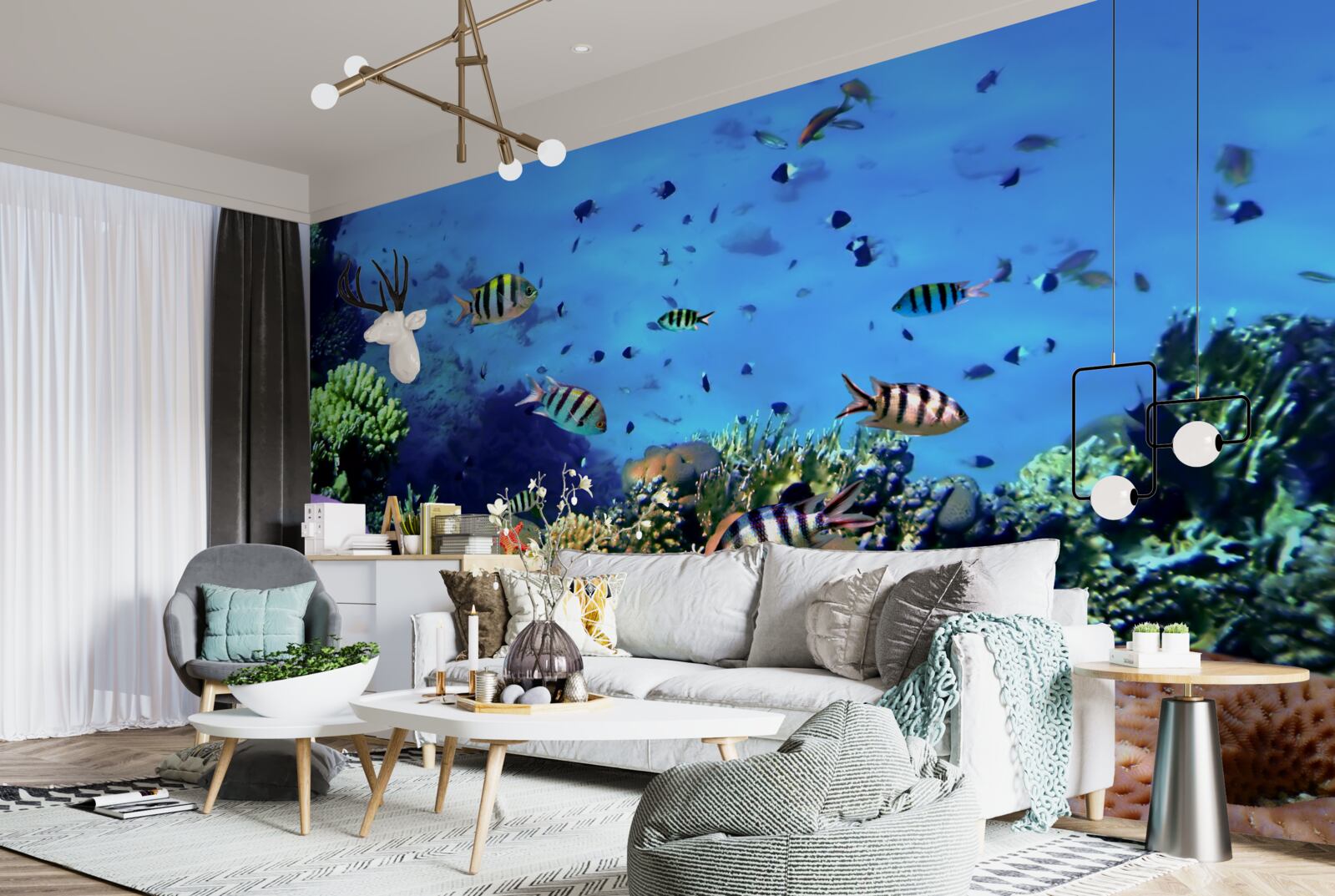 Papier peint le poisson rayé dans les profondeurs de l'océan