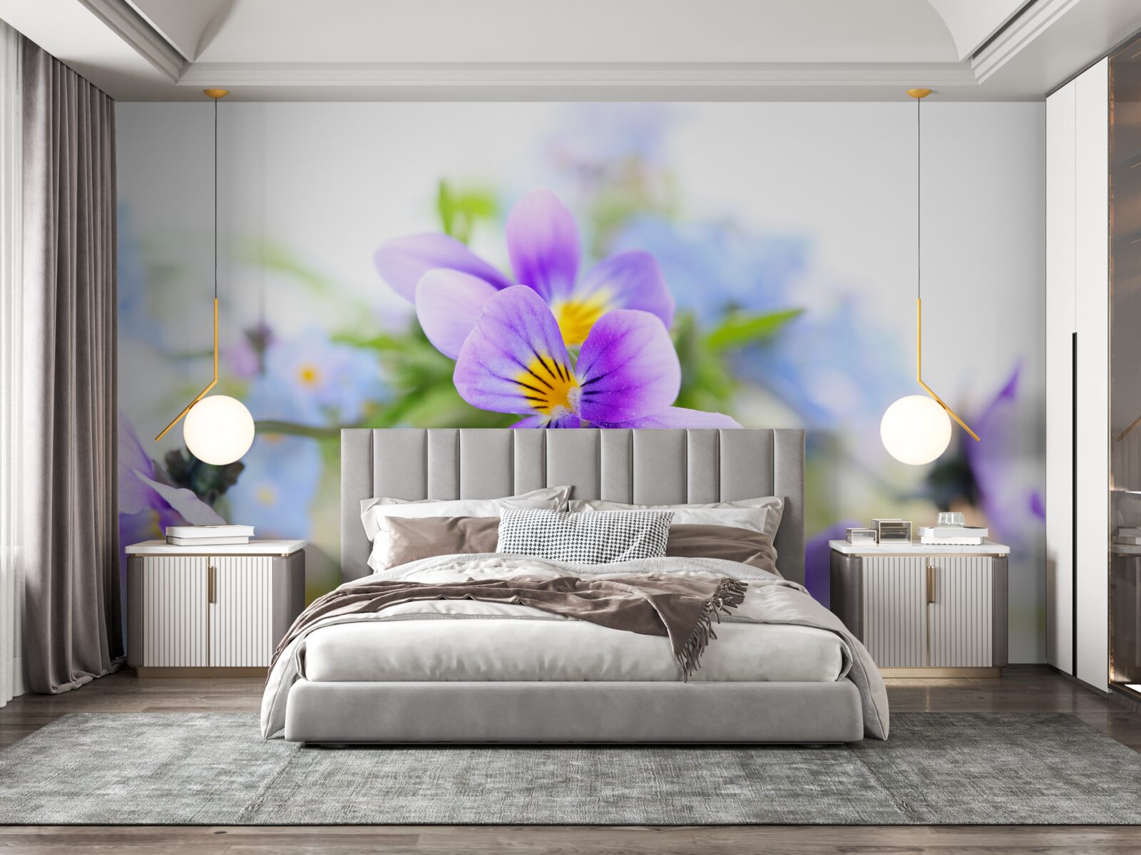 Papier peint par temps clair, des fleurs bleues délicates