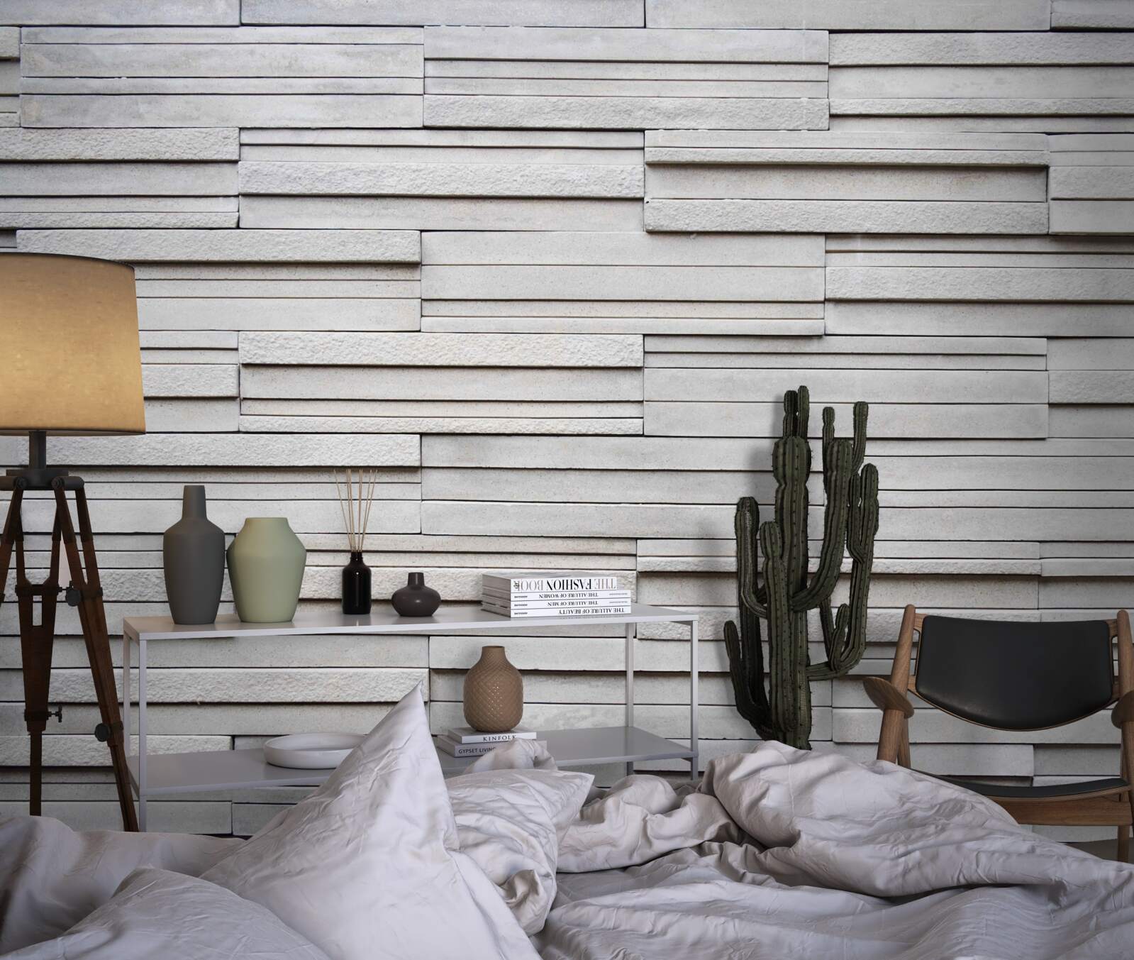 Papier peint carreaux de pierre blanche