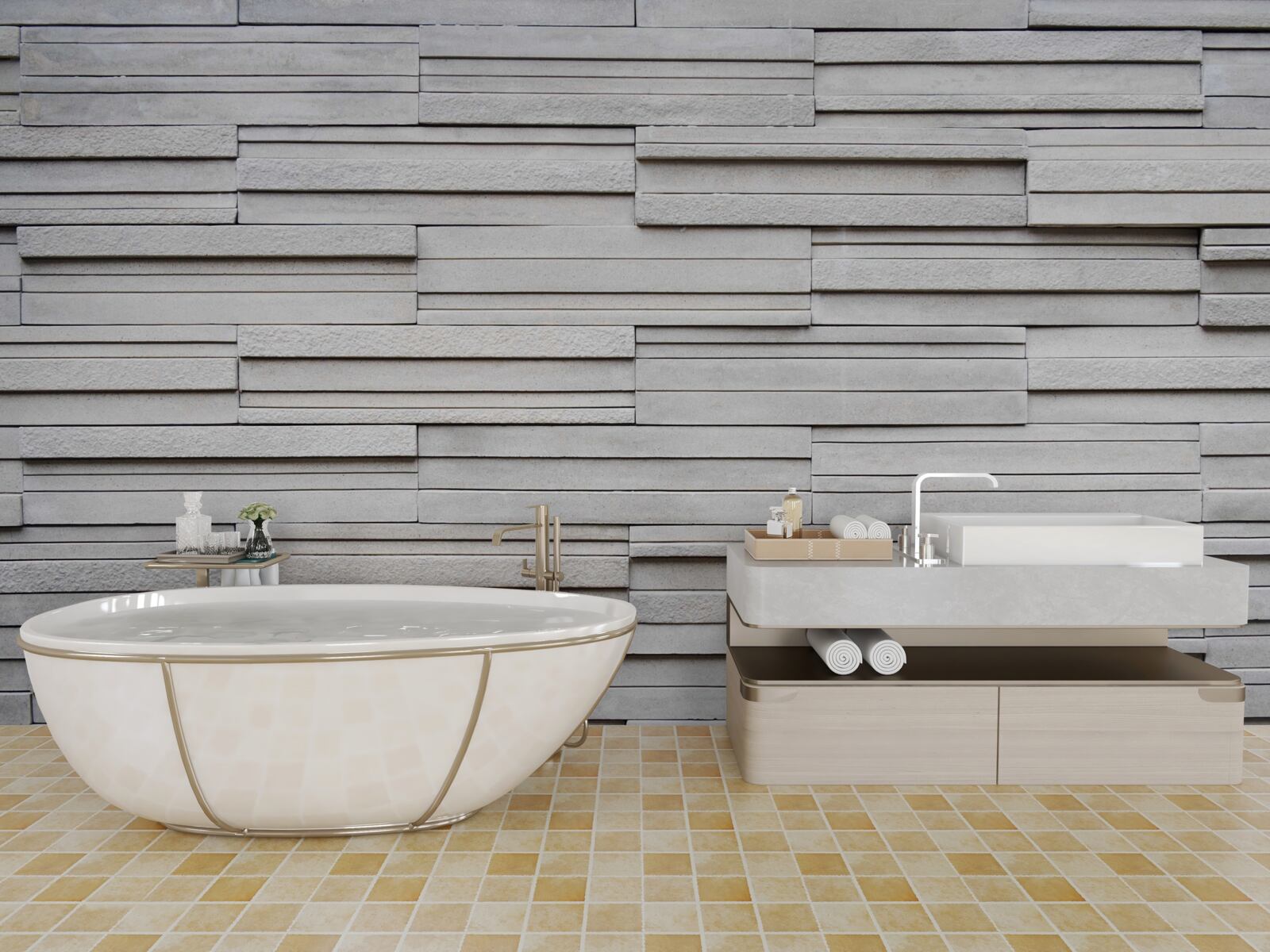 Papier peint carreaux de pierre blanche