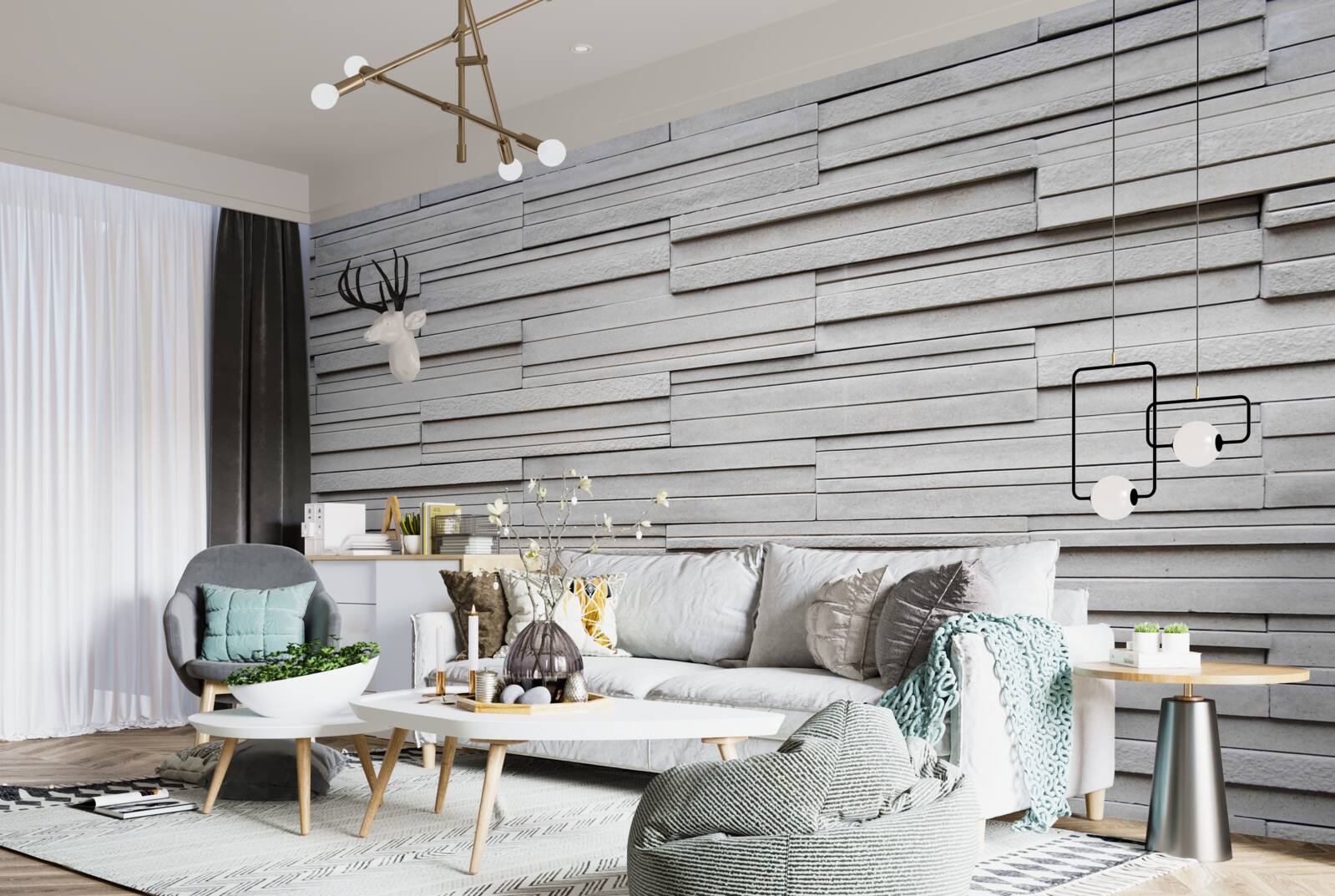 Papier peint carreaux de pierre blanche