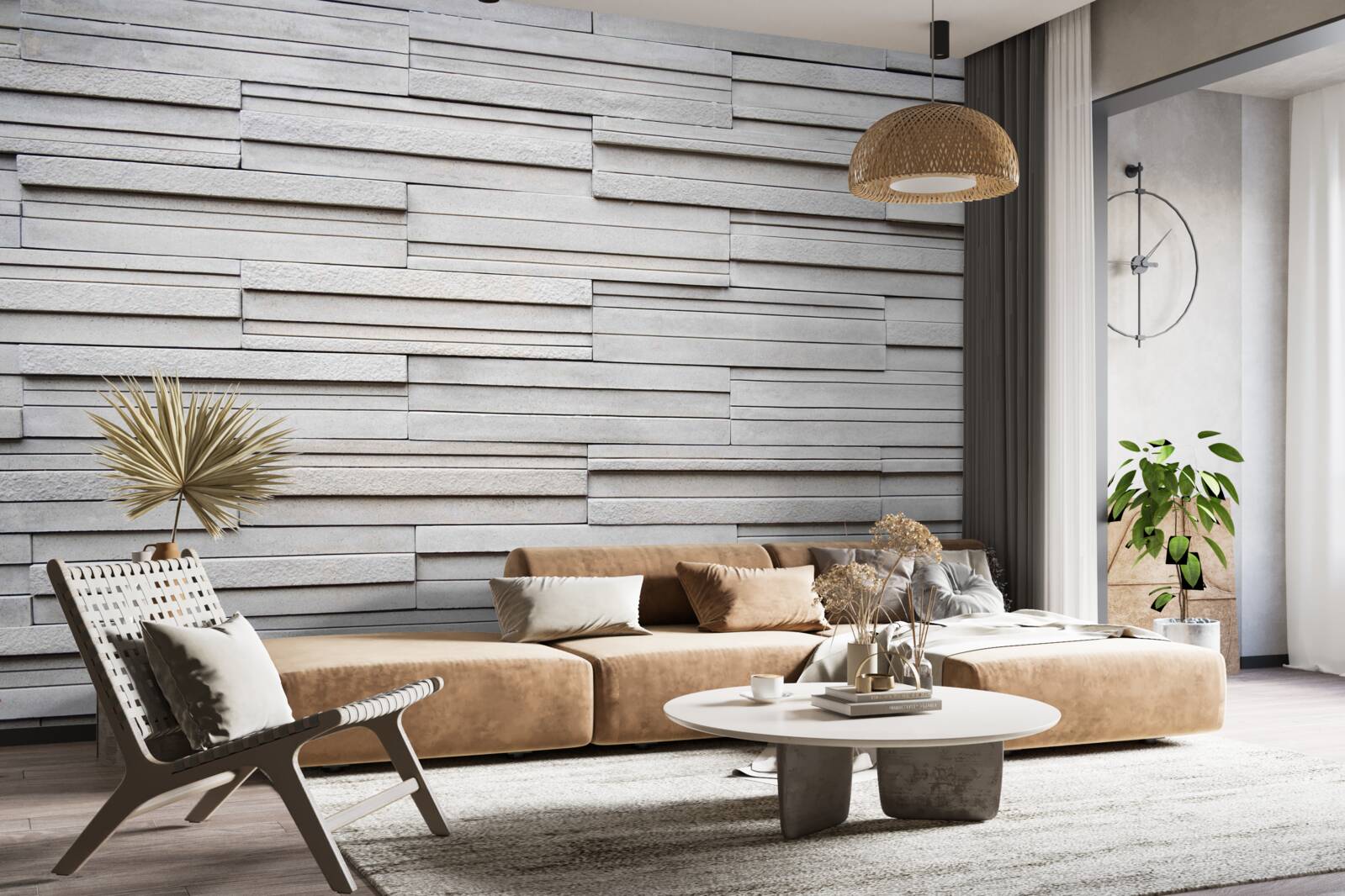 Papier peint carreaux de pierre blanche