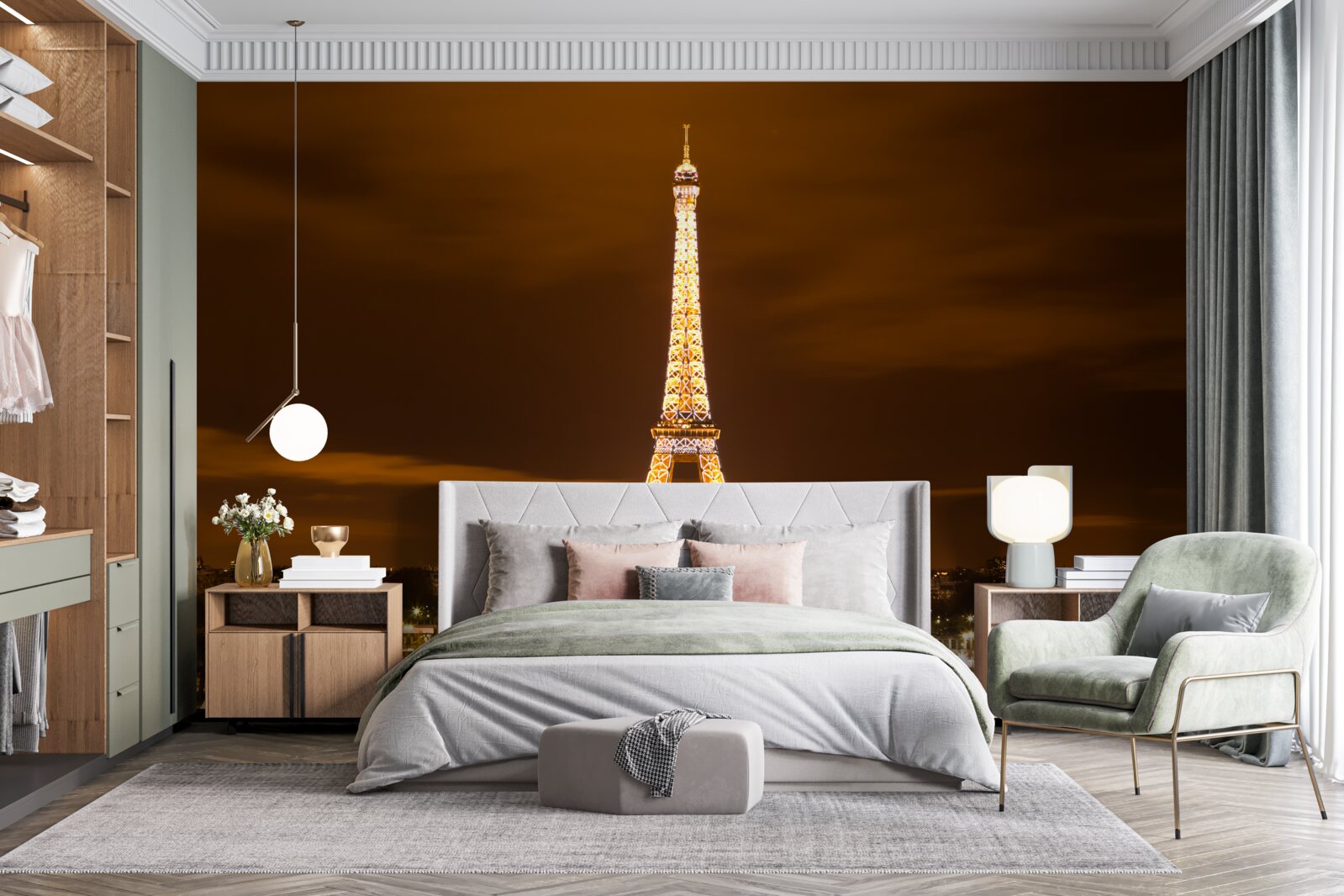 Papier peint la tour eiffel illuminée la nuit