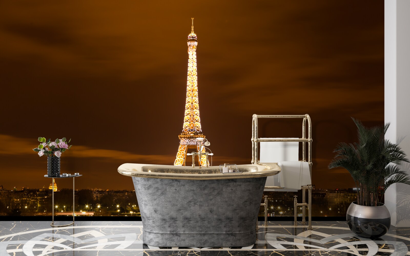 Papier peint la tour eiffel illuminée la nuit