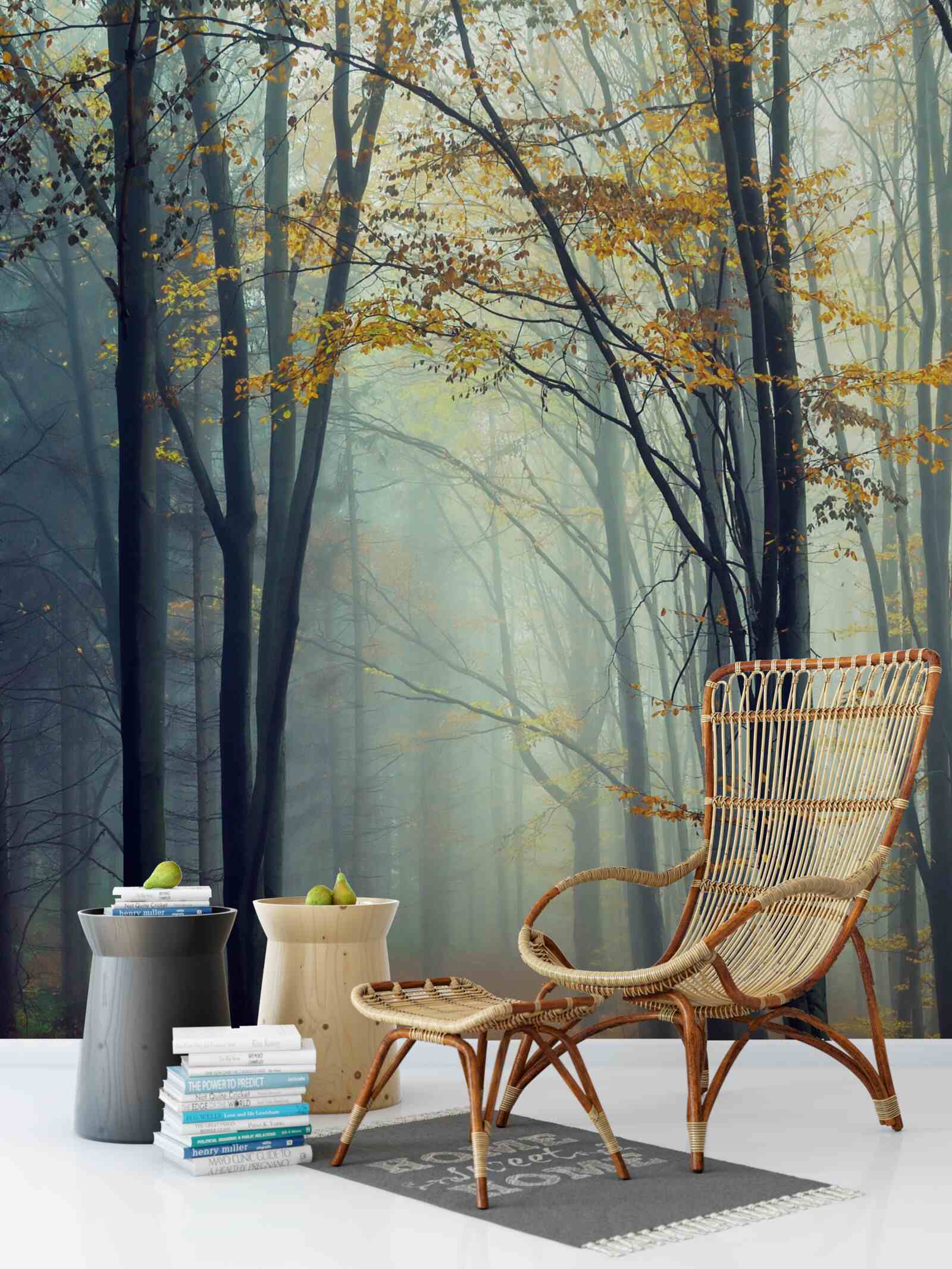 Papier peint forêt d'automne enveloppée de brume