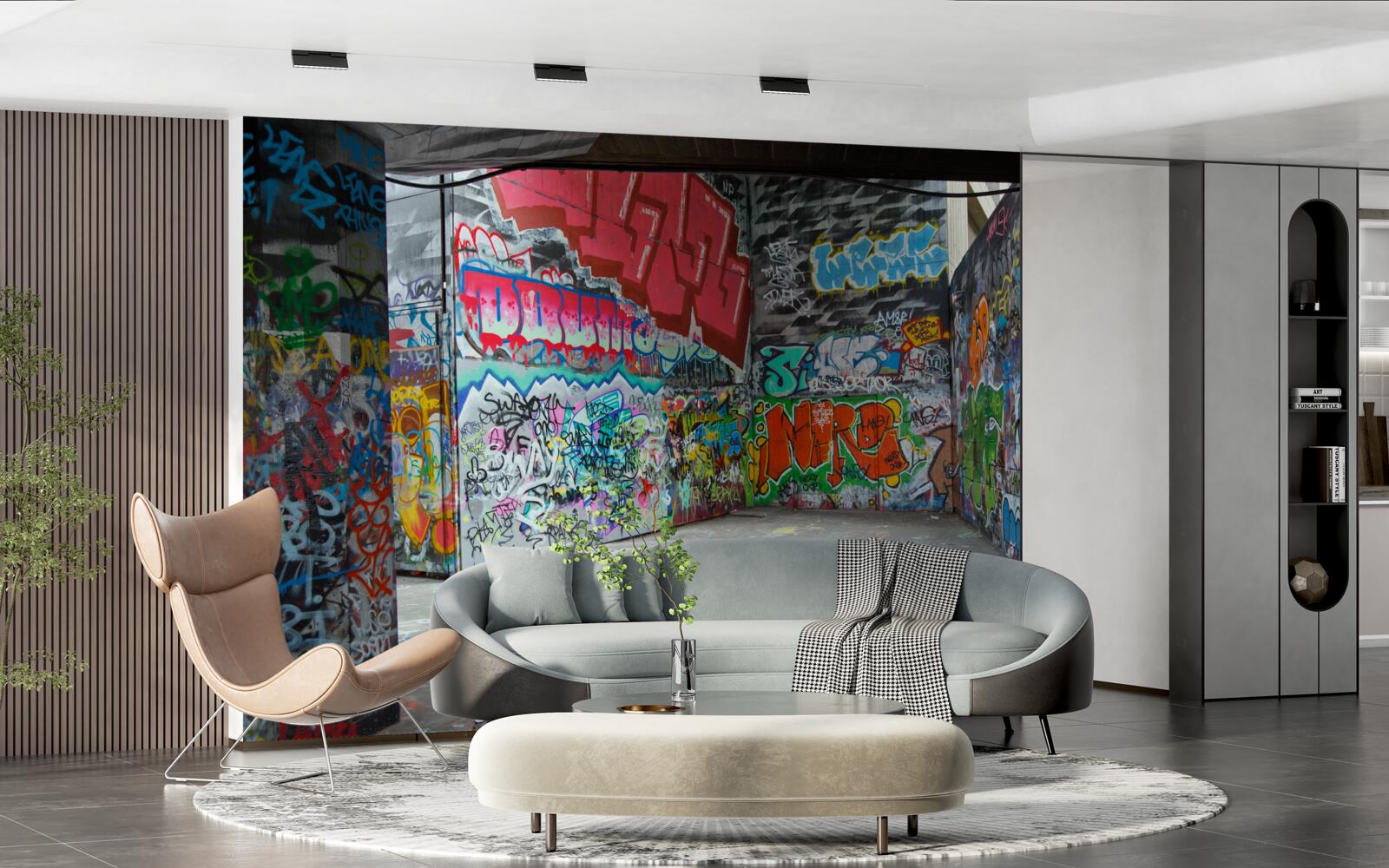 Papier peint des graffitis ornent les murs du passage souterrain