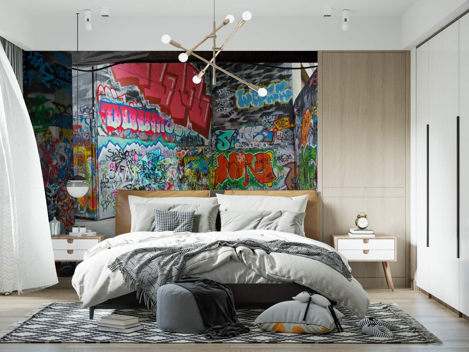 Papier peint des graffitis ornent les murs du passage souterrain