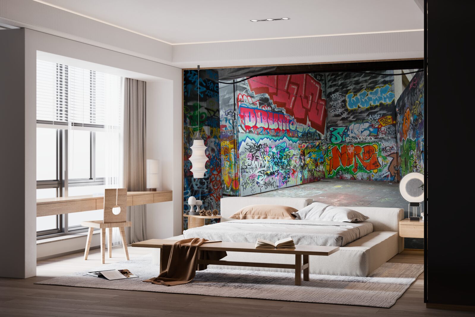 Papier peint des graffitis ornent les murs du passage souterrain