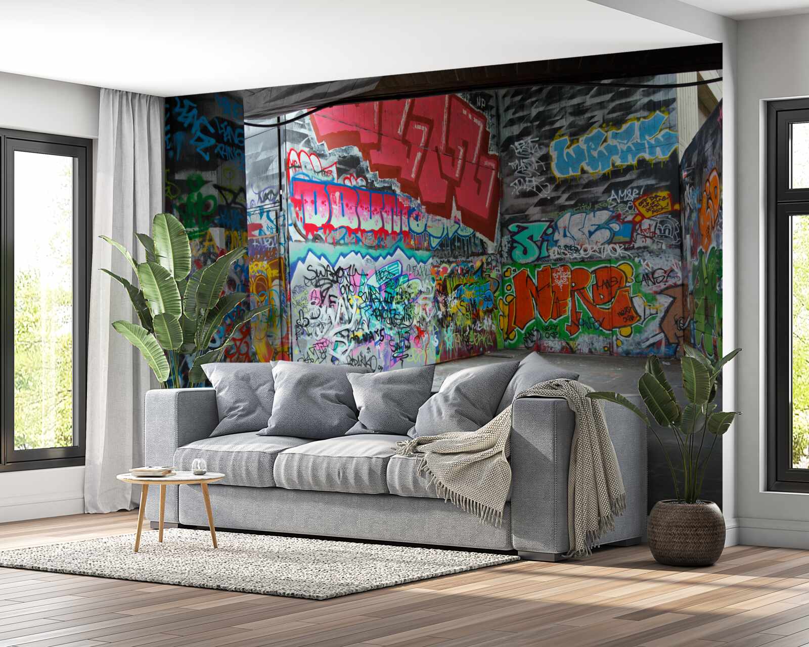 Papier peint des graffitis ornent les murs du passage souterrain