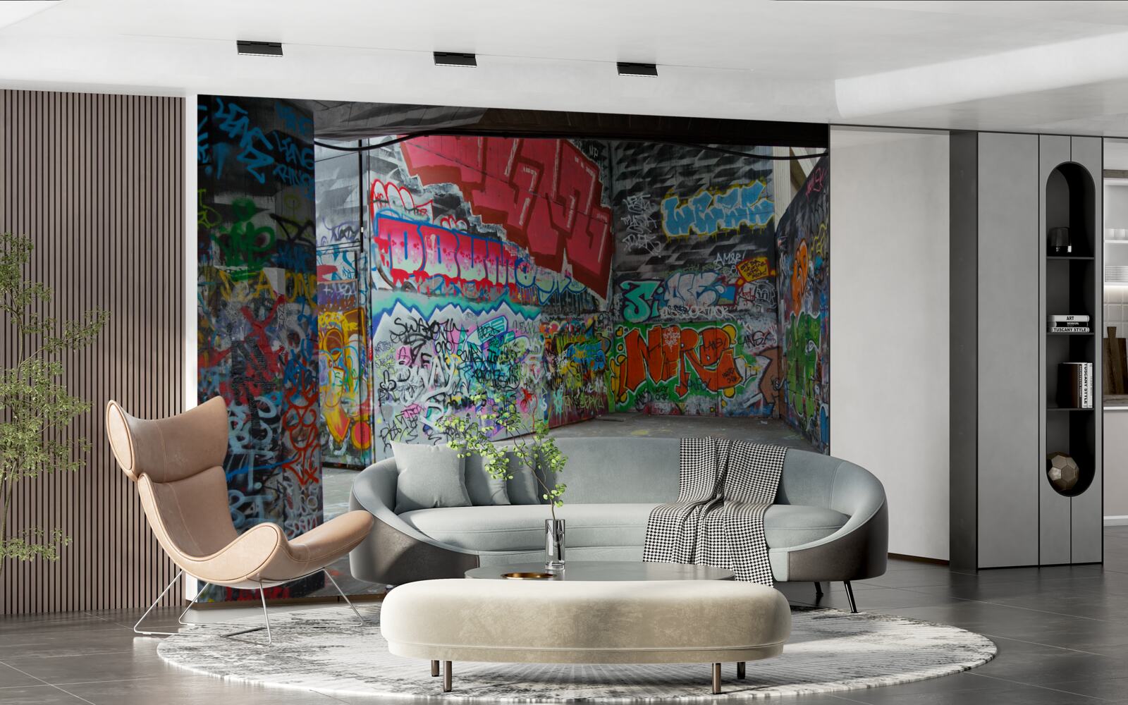 Papier peint des graffitis ornent les murs du passage souterrain