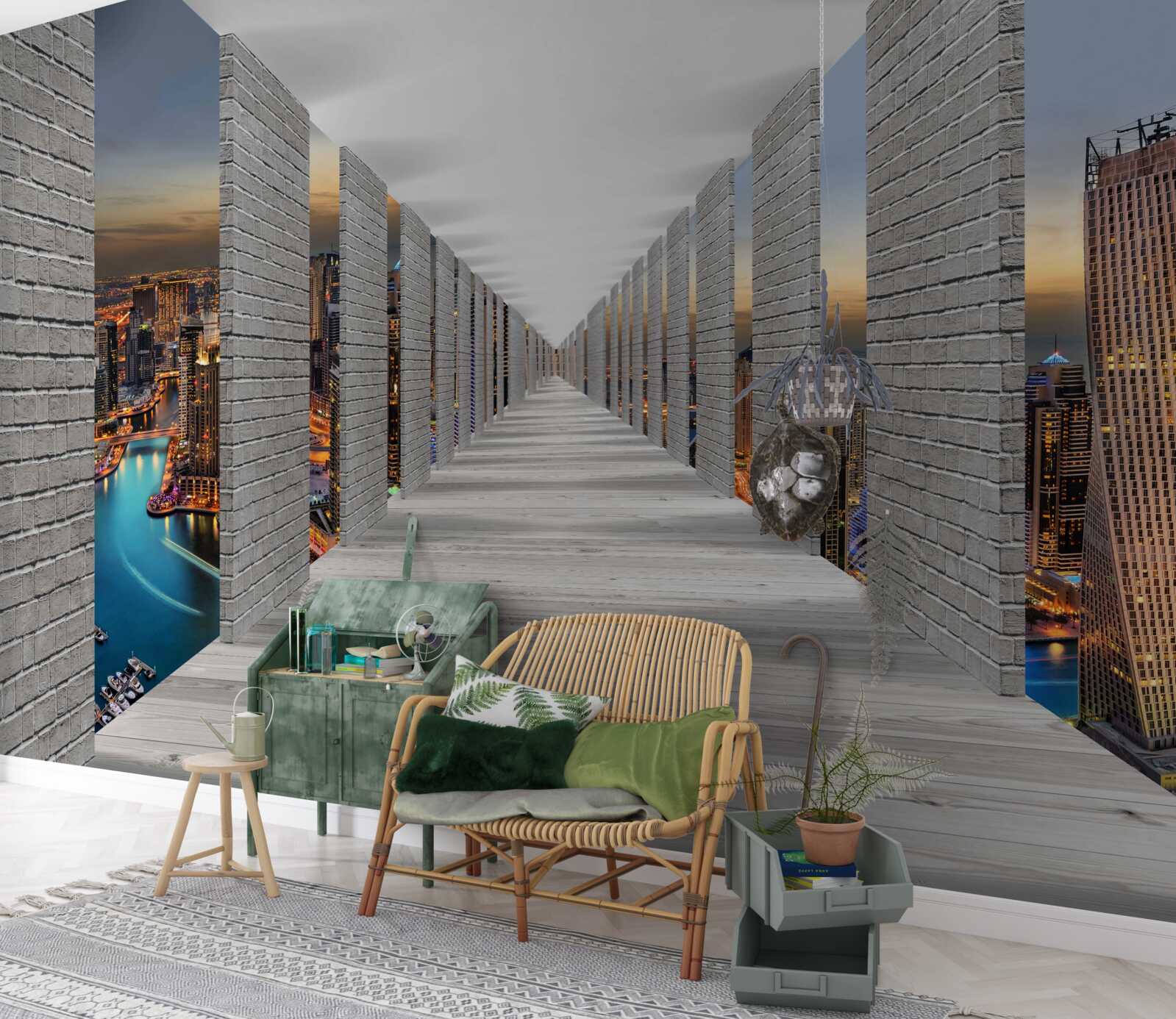 Papier peint couloir sans fin avec fenêtres d'observation