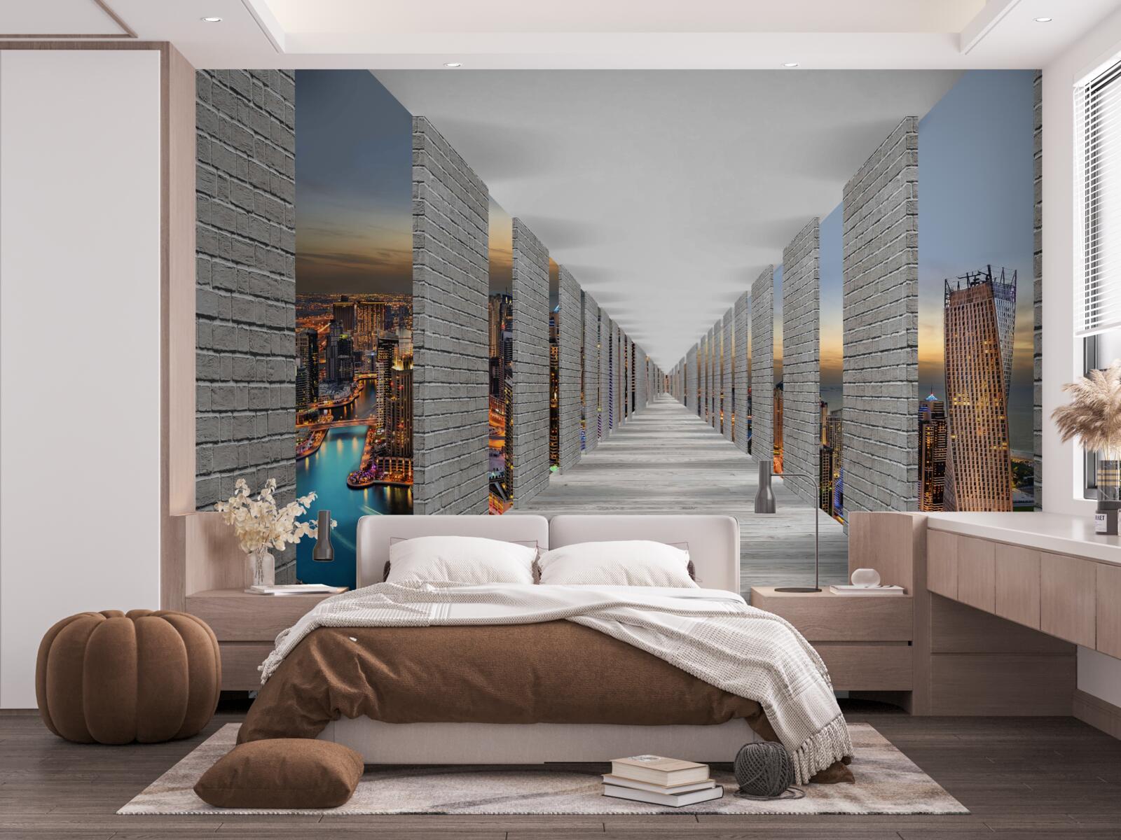 Papier peint couloir sans fin avec fenêtres d'observation