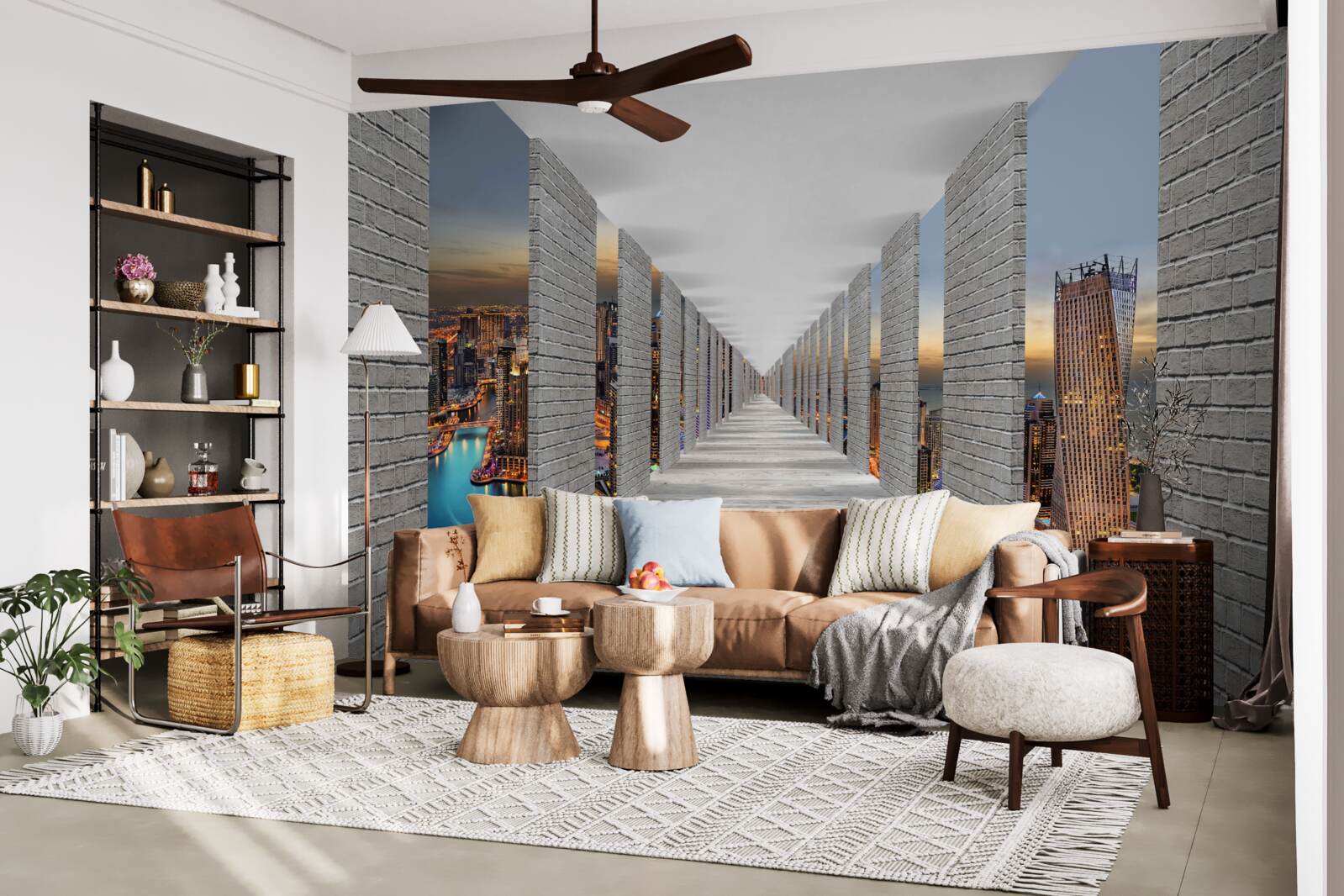 Papier peint couloir sans fin avec fenêtres d'observation