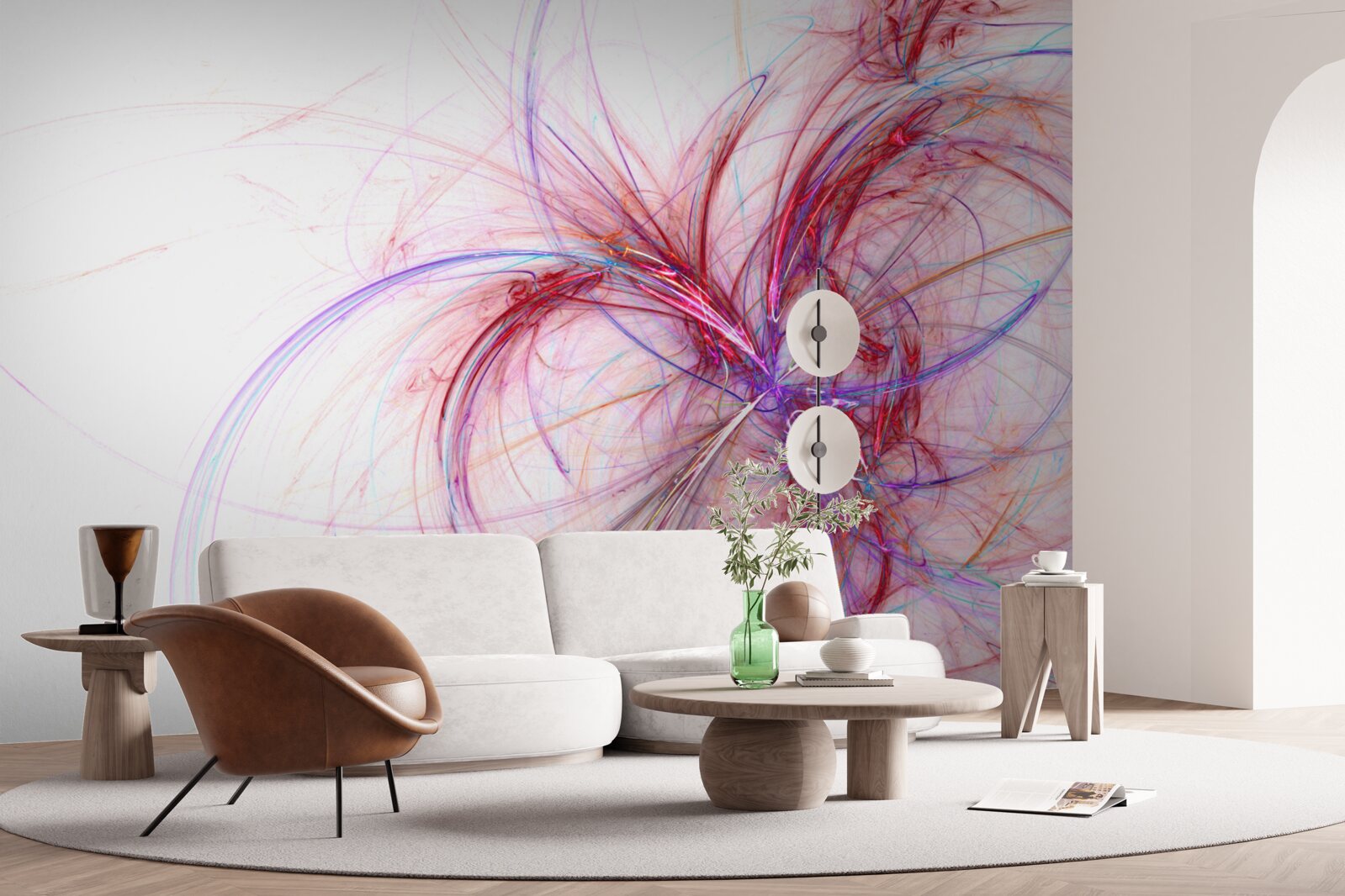 Papier peint des lignes rouges et bleues sur fond blanc, fines et gracieuses