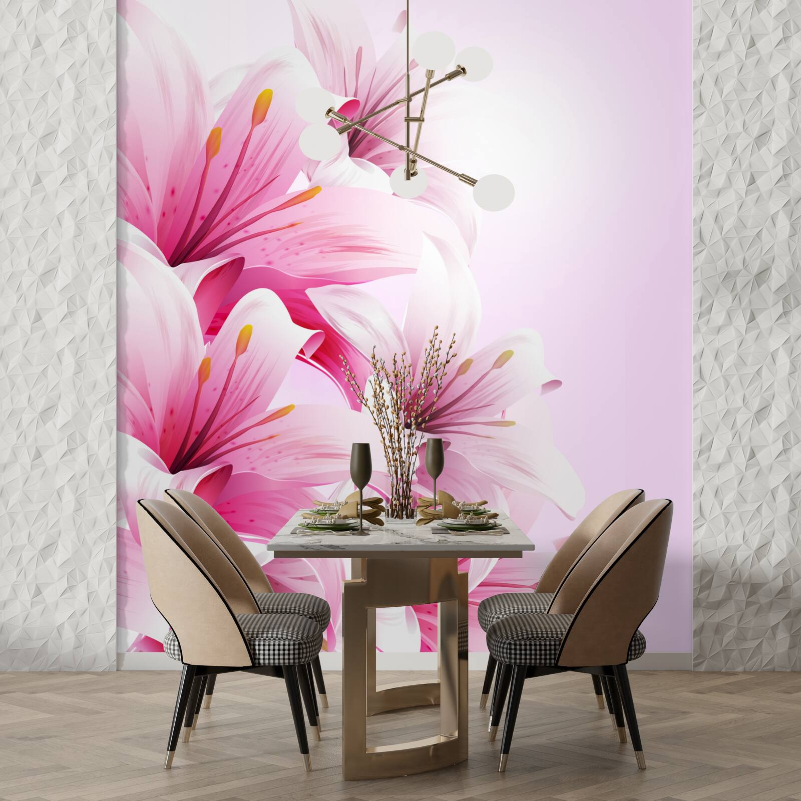 Papier peint bouquet délicat d'alstroemerias roses