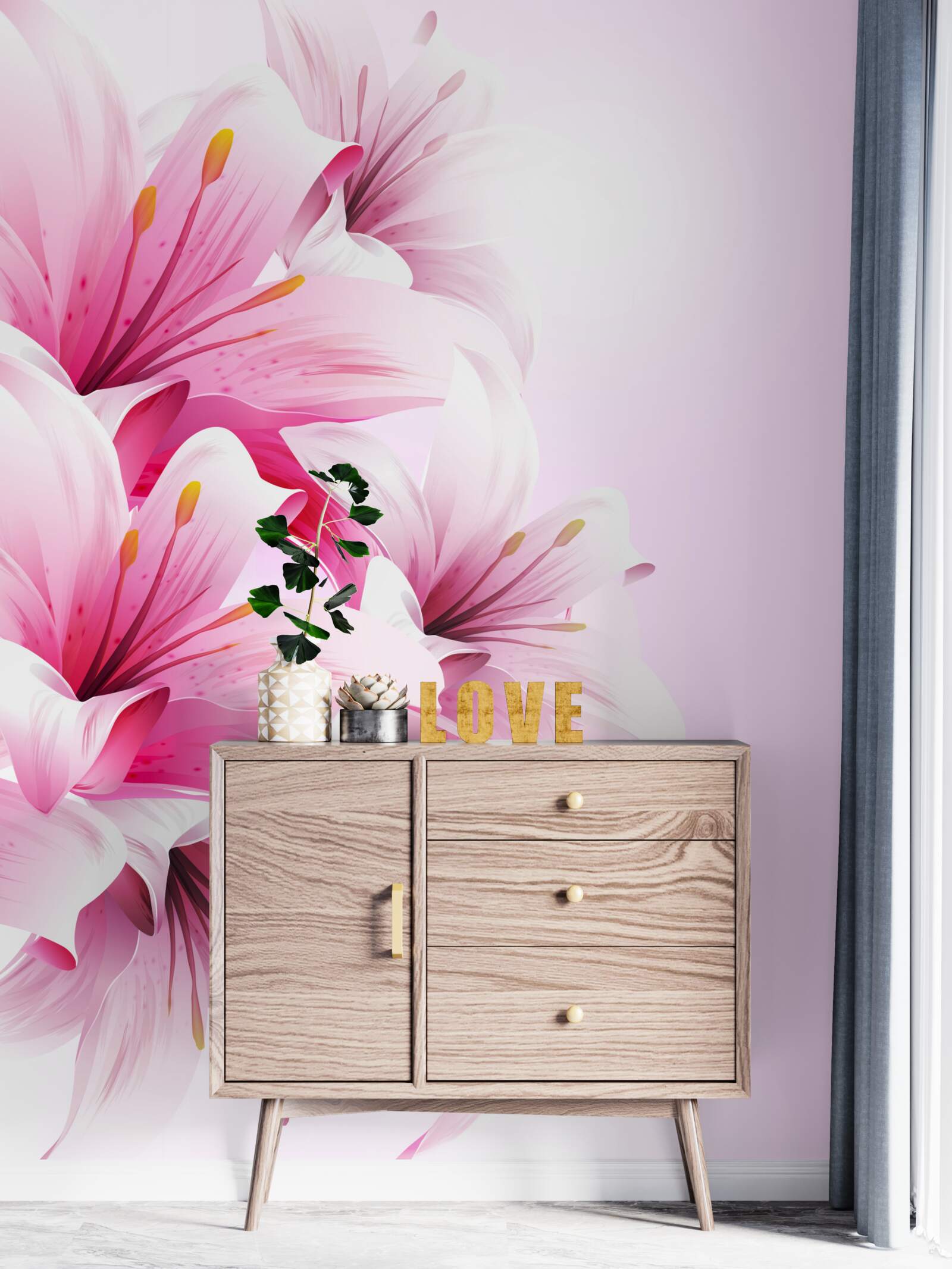 Papier peint bouquet délicat d'alstroemerias roses