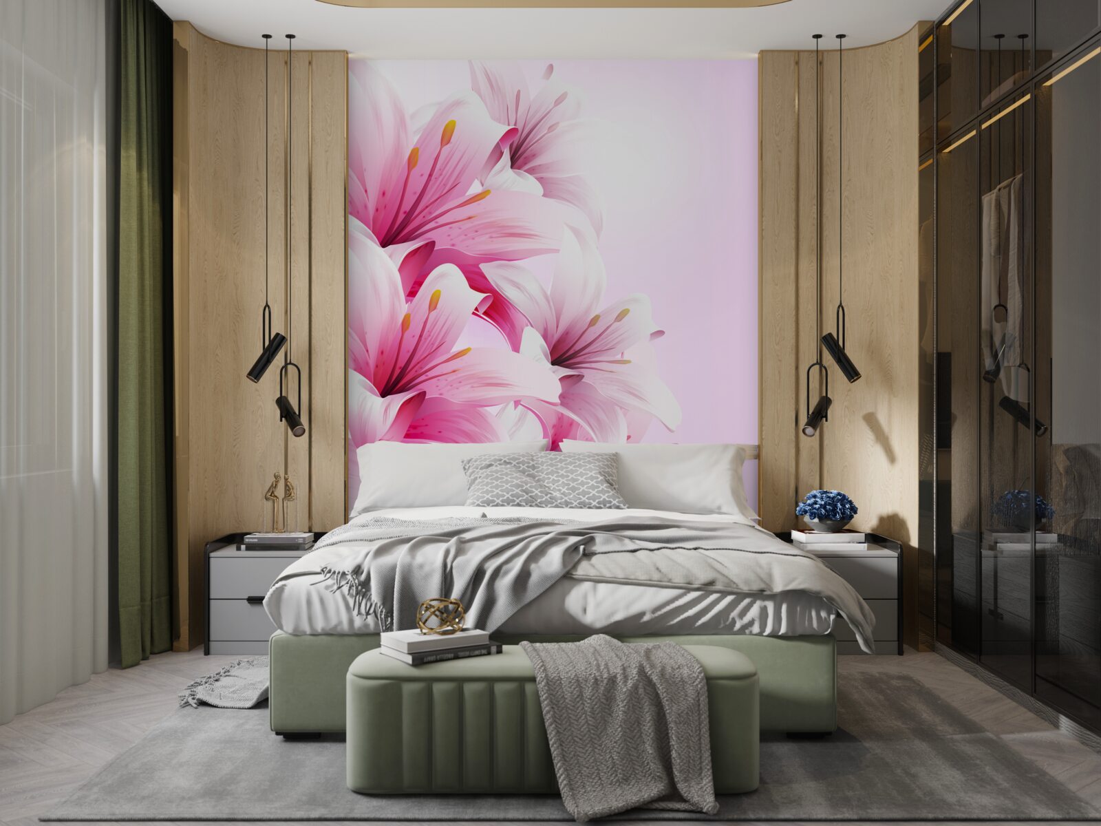 Papier peint bouquet délicat d'alstroemerias roses