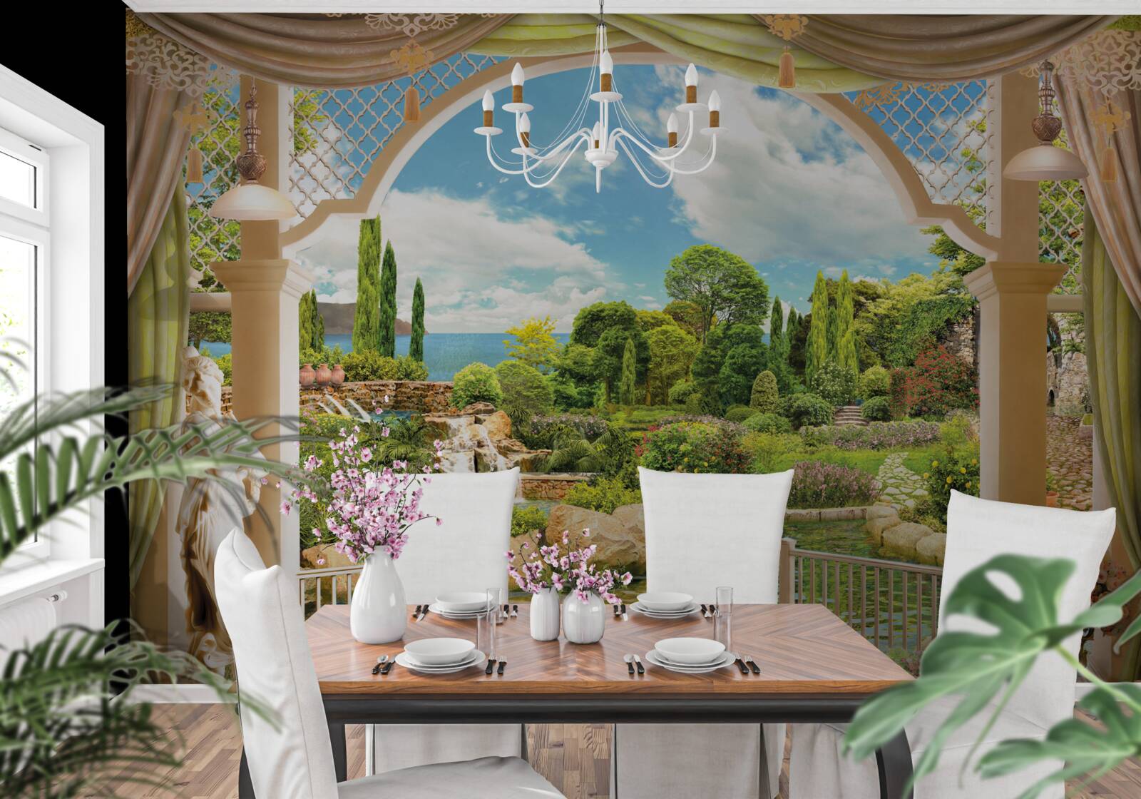 Papier peint balcon donnant sur la verdure pittoresque de la nature