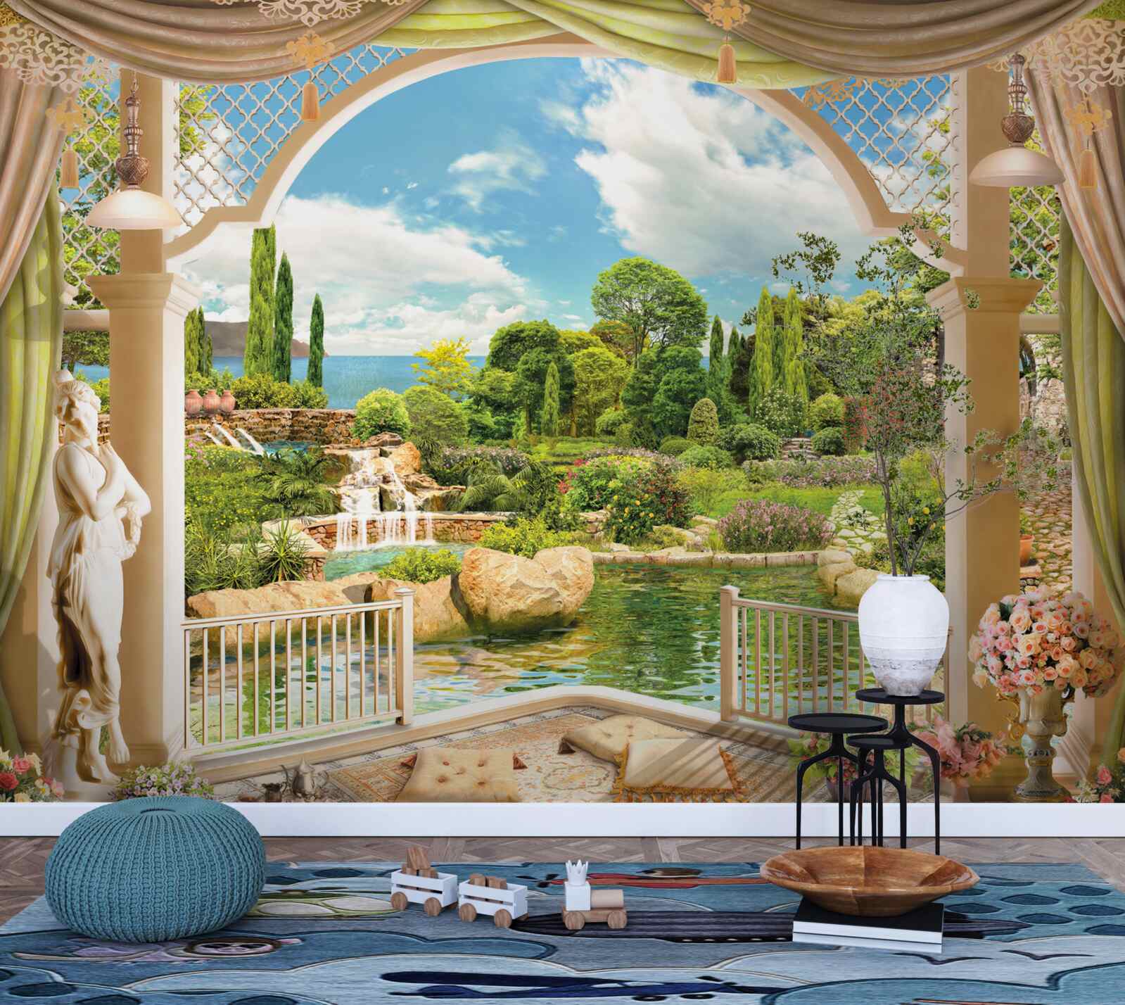 Papier peint balcon donnant sur la verdure pittoresque de la nature