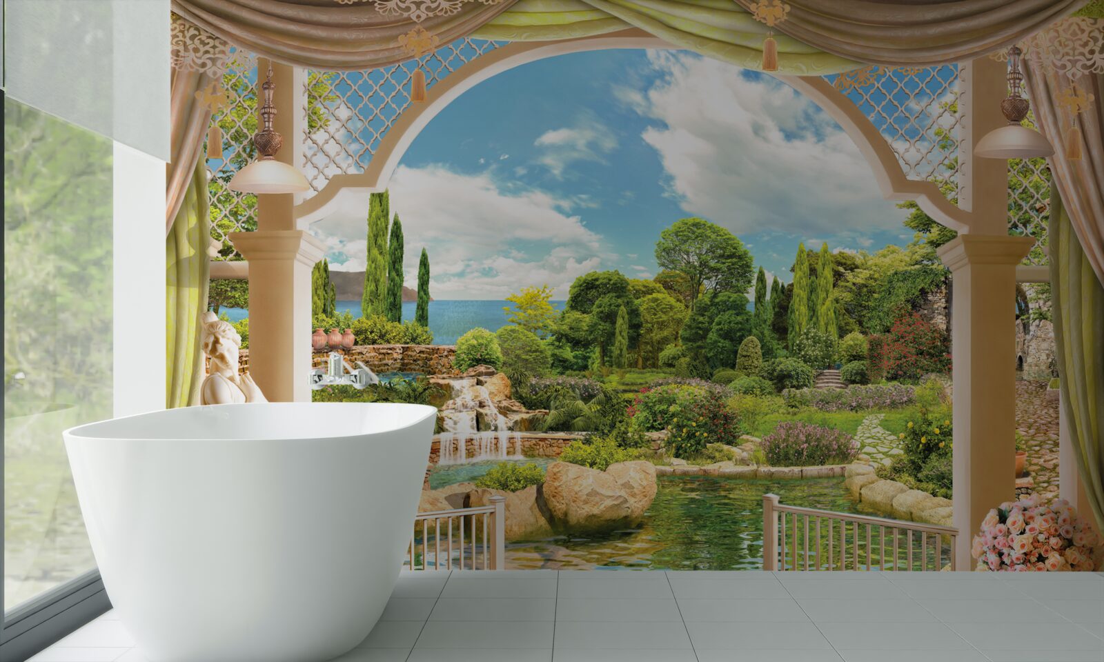 Papier peint balcon donnant sur la verdure pittoresque de la nature