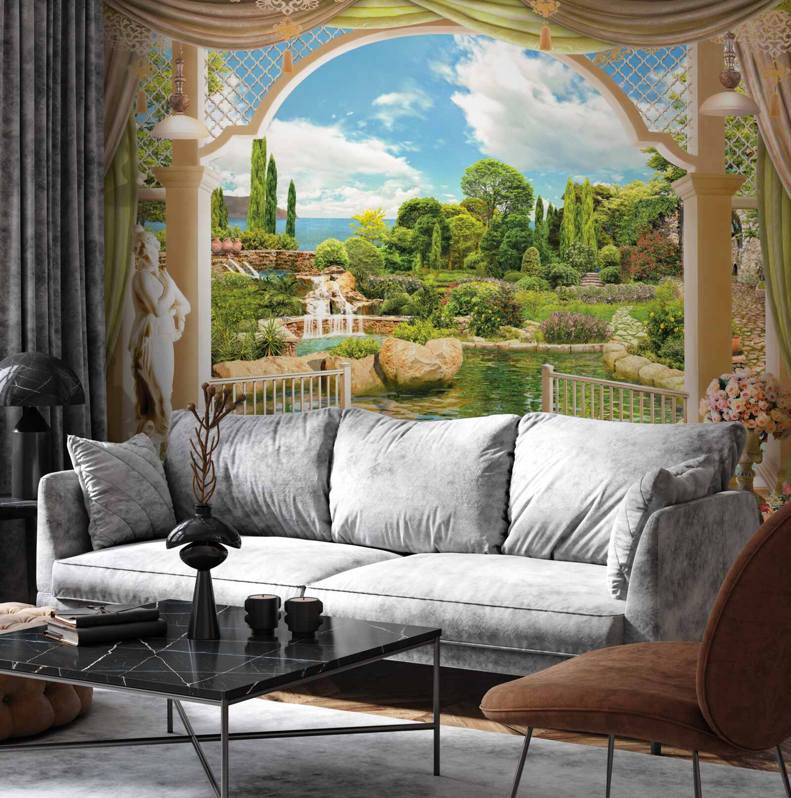 Papier peint balcon donnant sur la verdure pittoresque de la nature