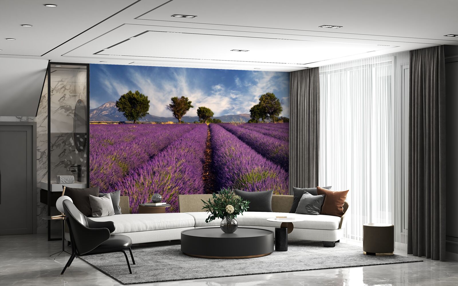 Papier peint des champs de lavande parfumés