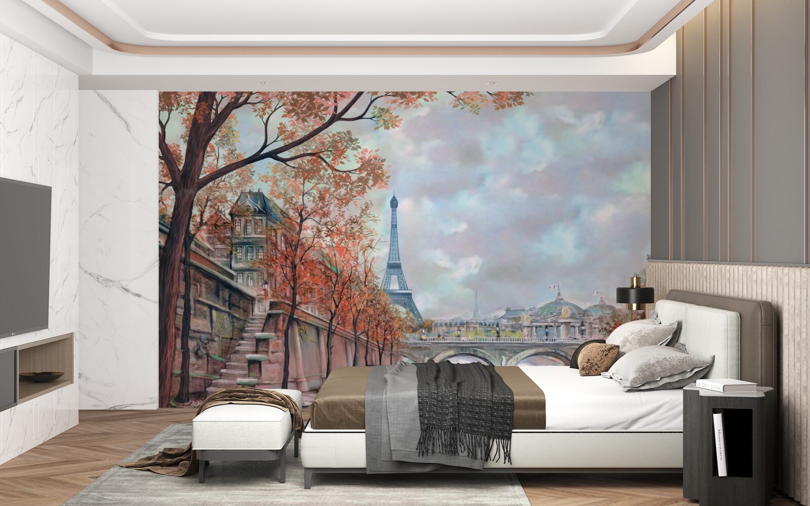 Papier peint paysage et berge de paris en couleurs