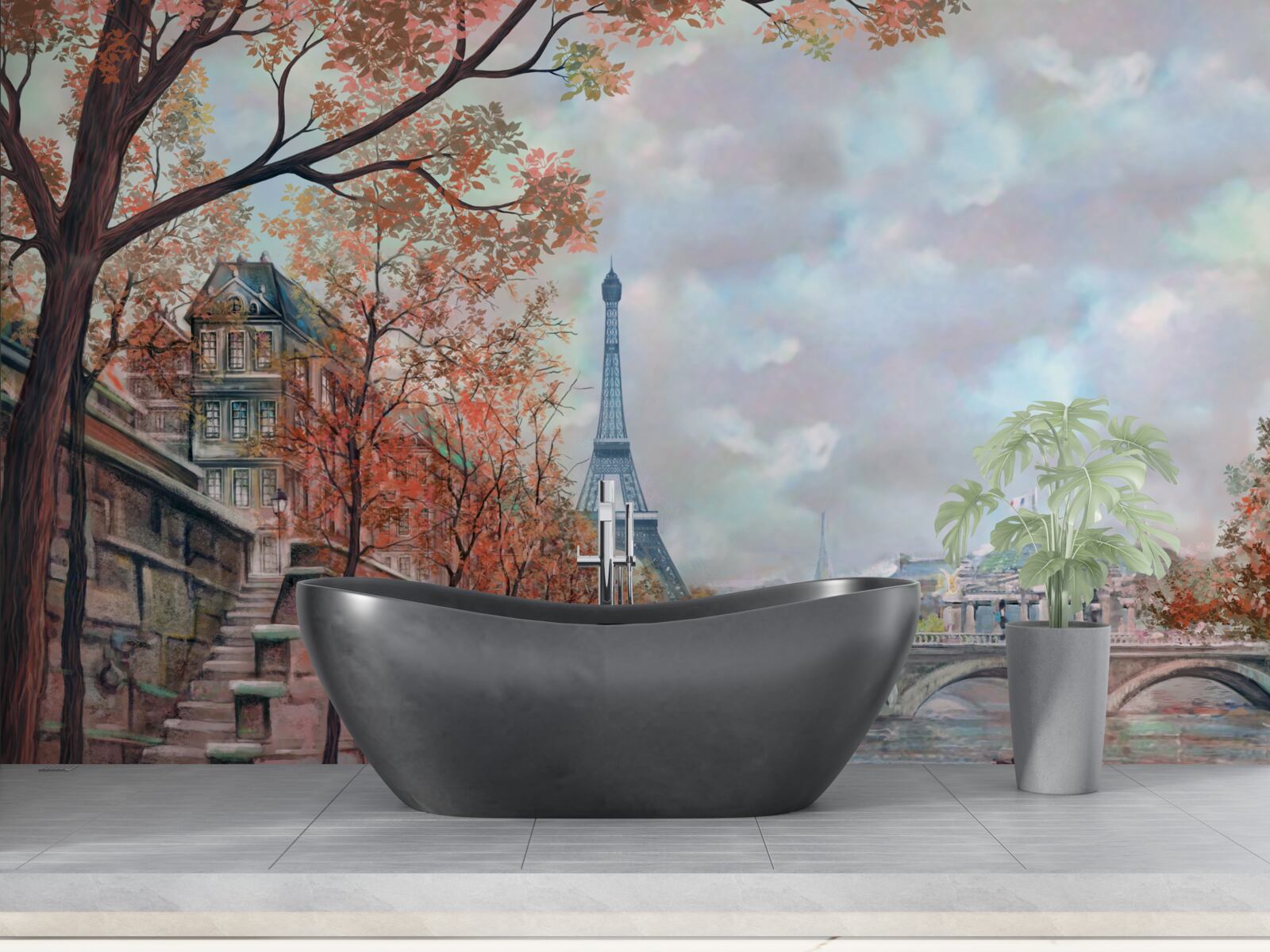 Papier peint paysage et berge de paris en couleurs