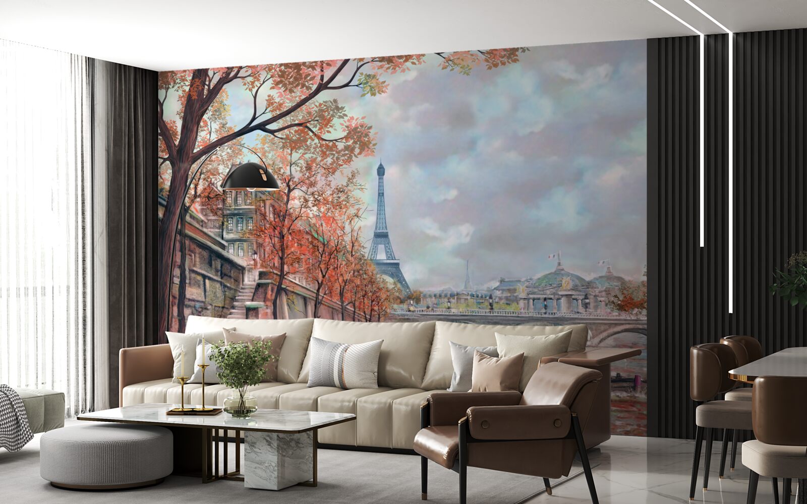 Papier peint paysage et berge de paris en couleurs