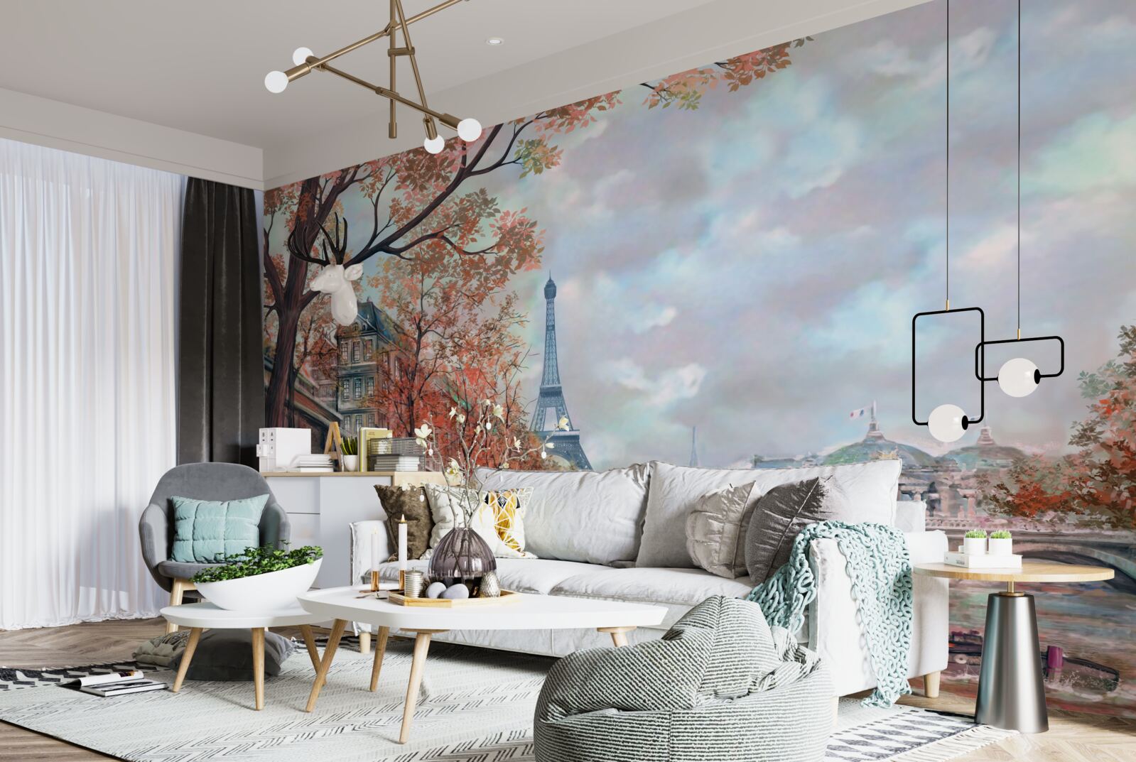 Papier peint paysage et berge de paris en couleurs