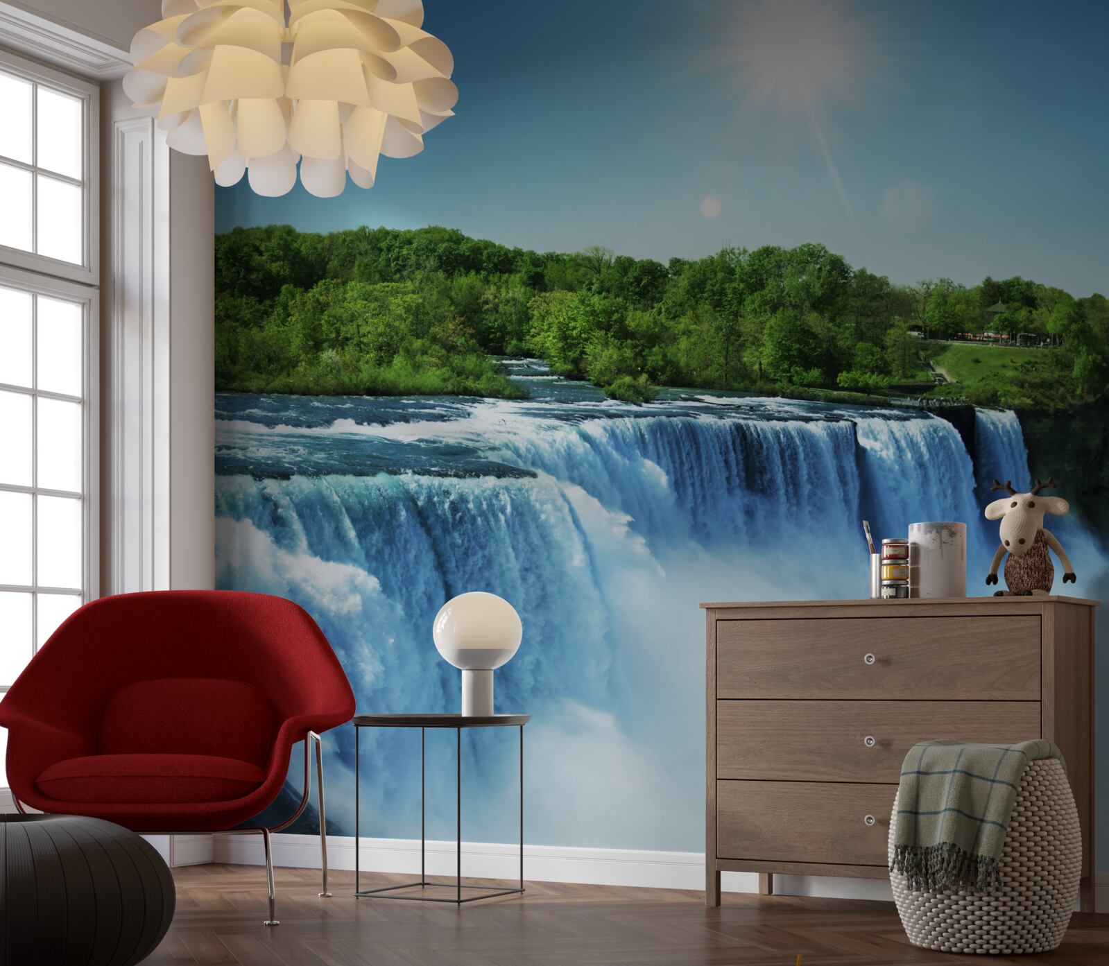 Papier peint la puissance d'une grande chute d'eau qui tombe rapidement