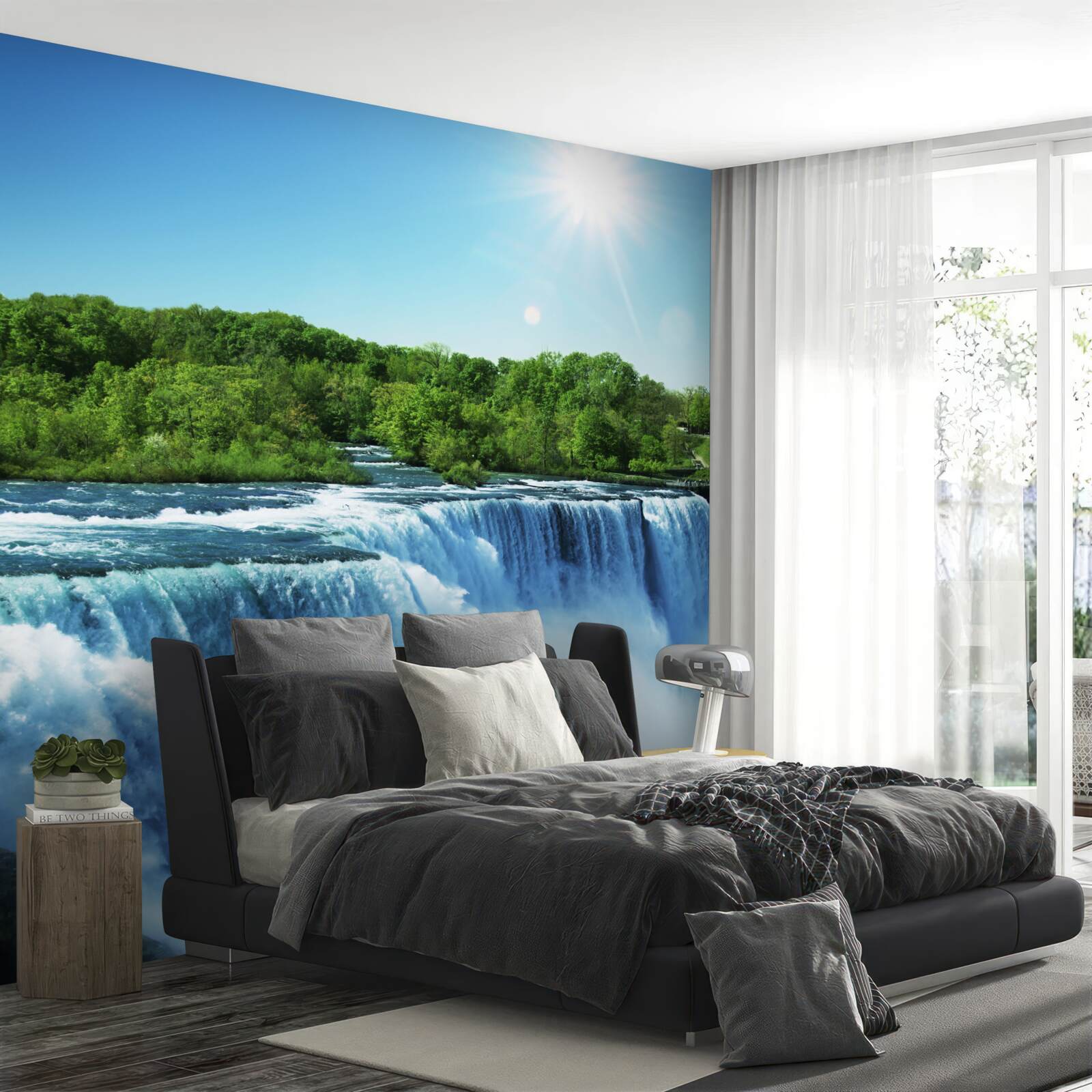 Papier peint la puissance d'une grande chute d'eau qui tombe rapidement