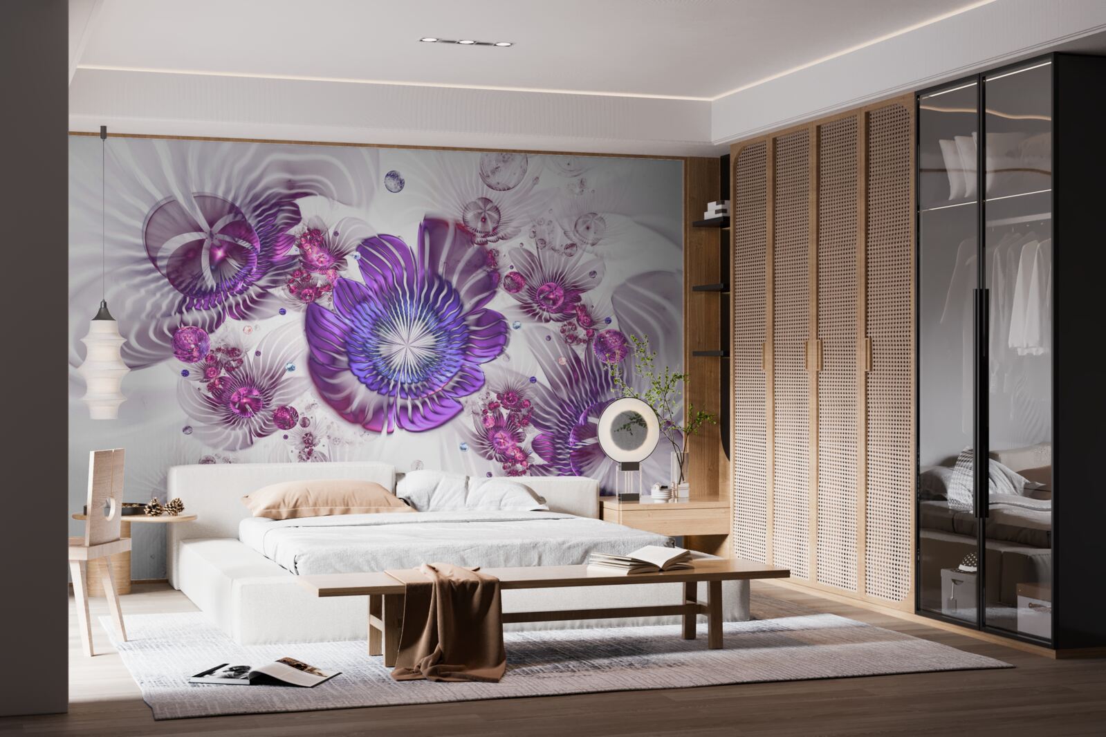 Papier peint motifs floraux abstraits