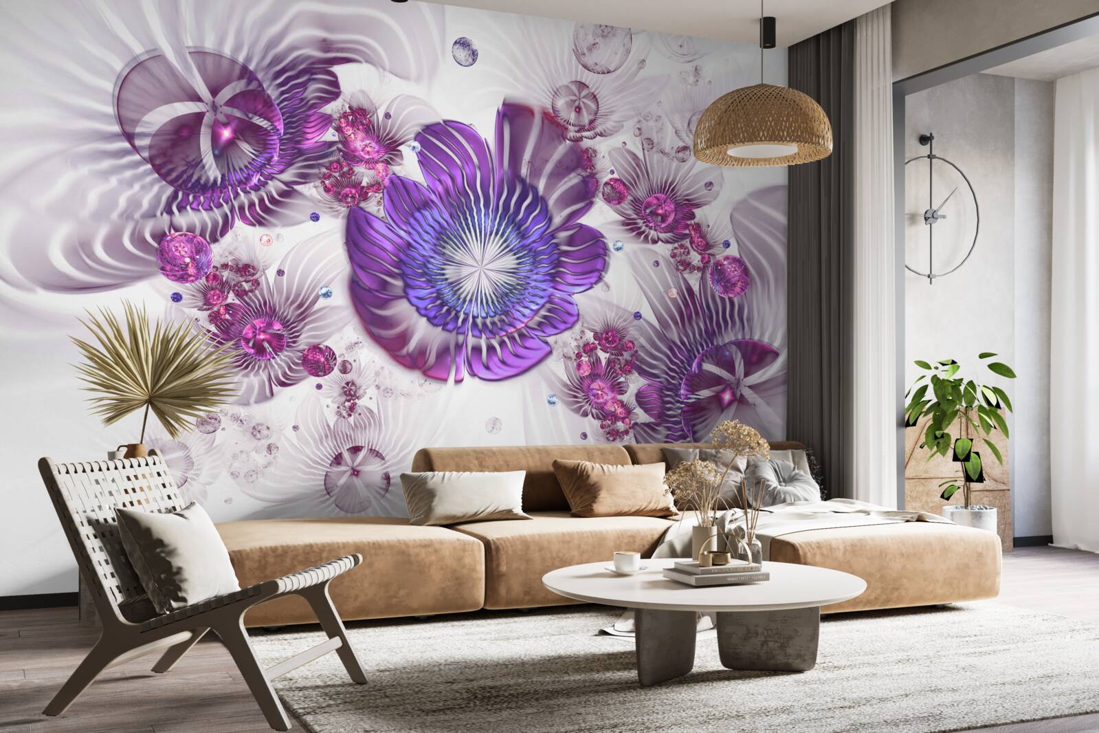 Papier peint motifs floraux abstraits