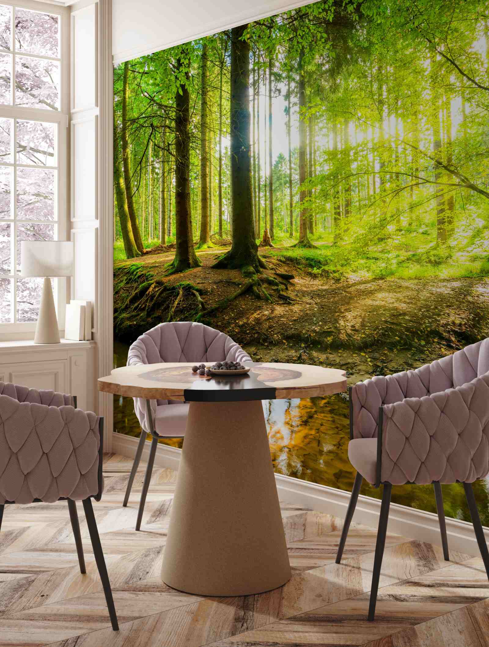 Papier peint Les rayons du soleil réveillent une forêt endormie