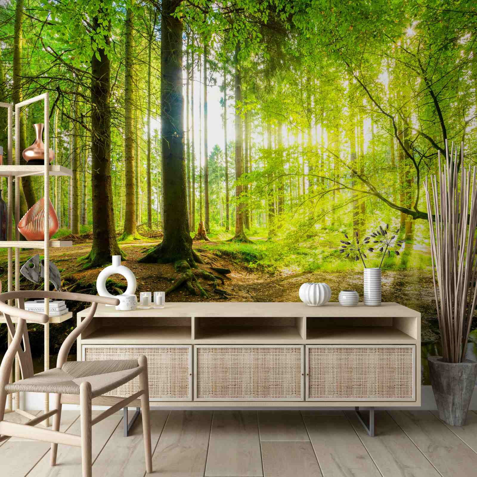 Papier peint Les rayons du soleil réveillent une forêt endormie