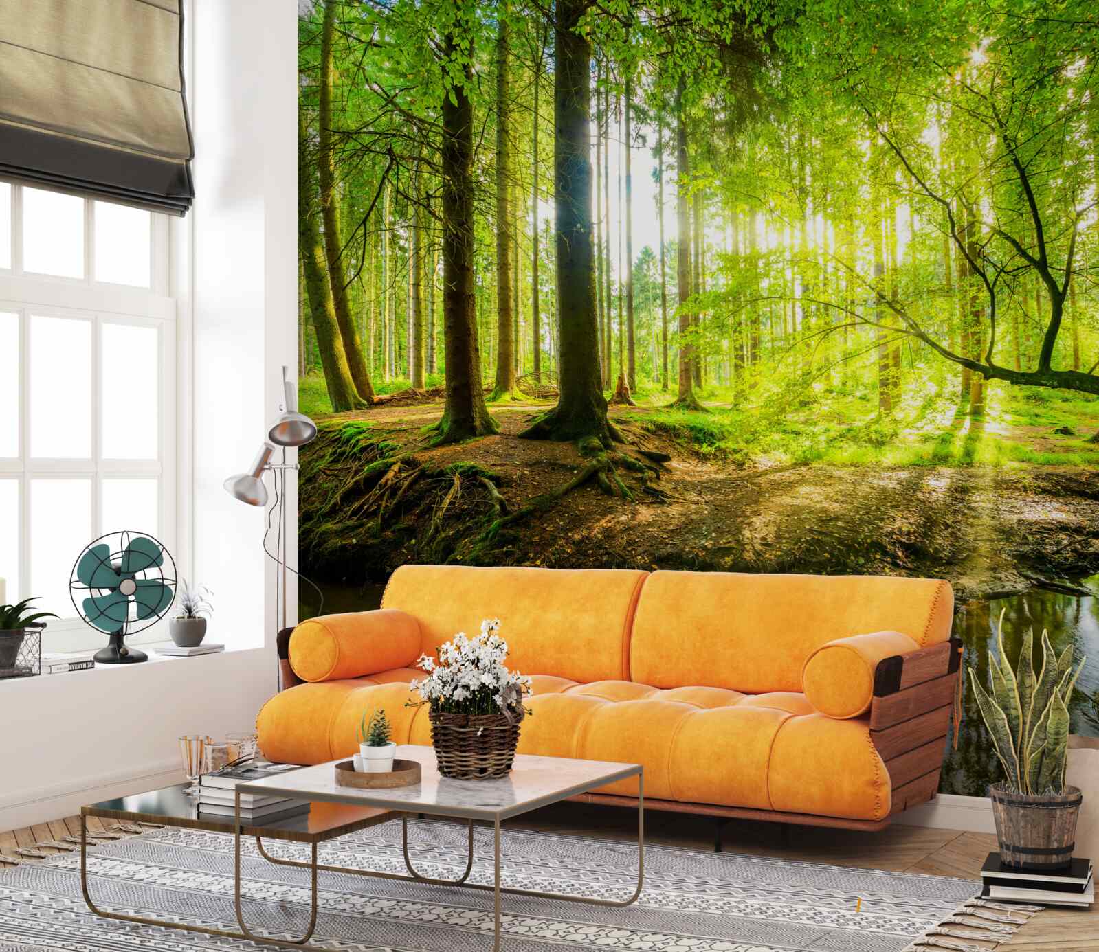 Papier peint Les rayons du soleil réveillent une forêt endormie