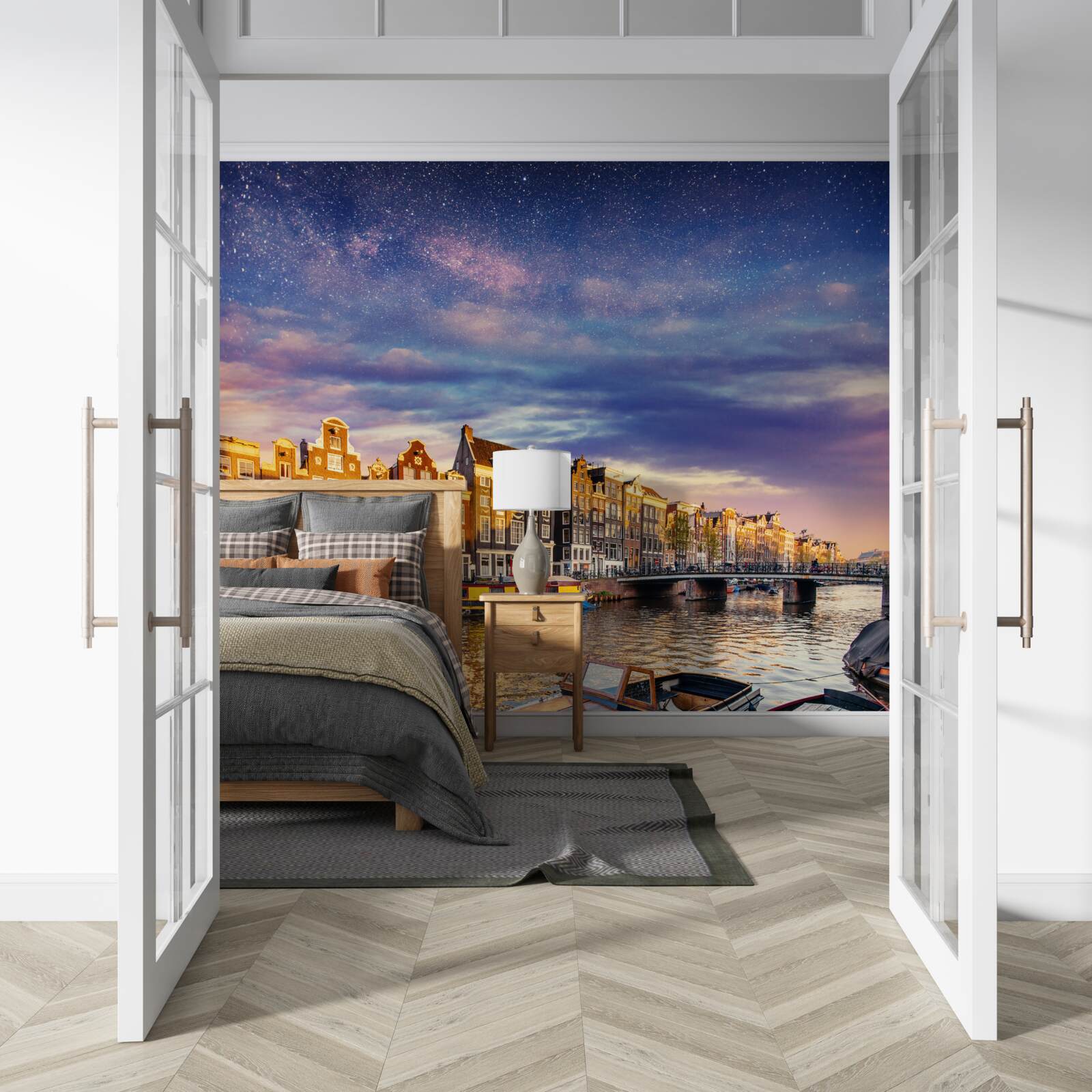 Papier peint La lumière réveille la cité antique sur le rivage