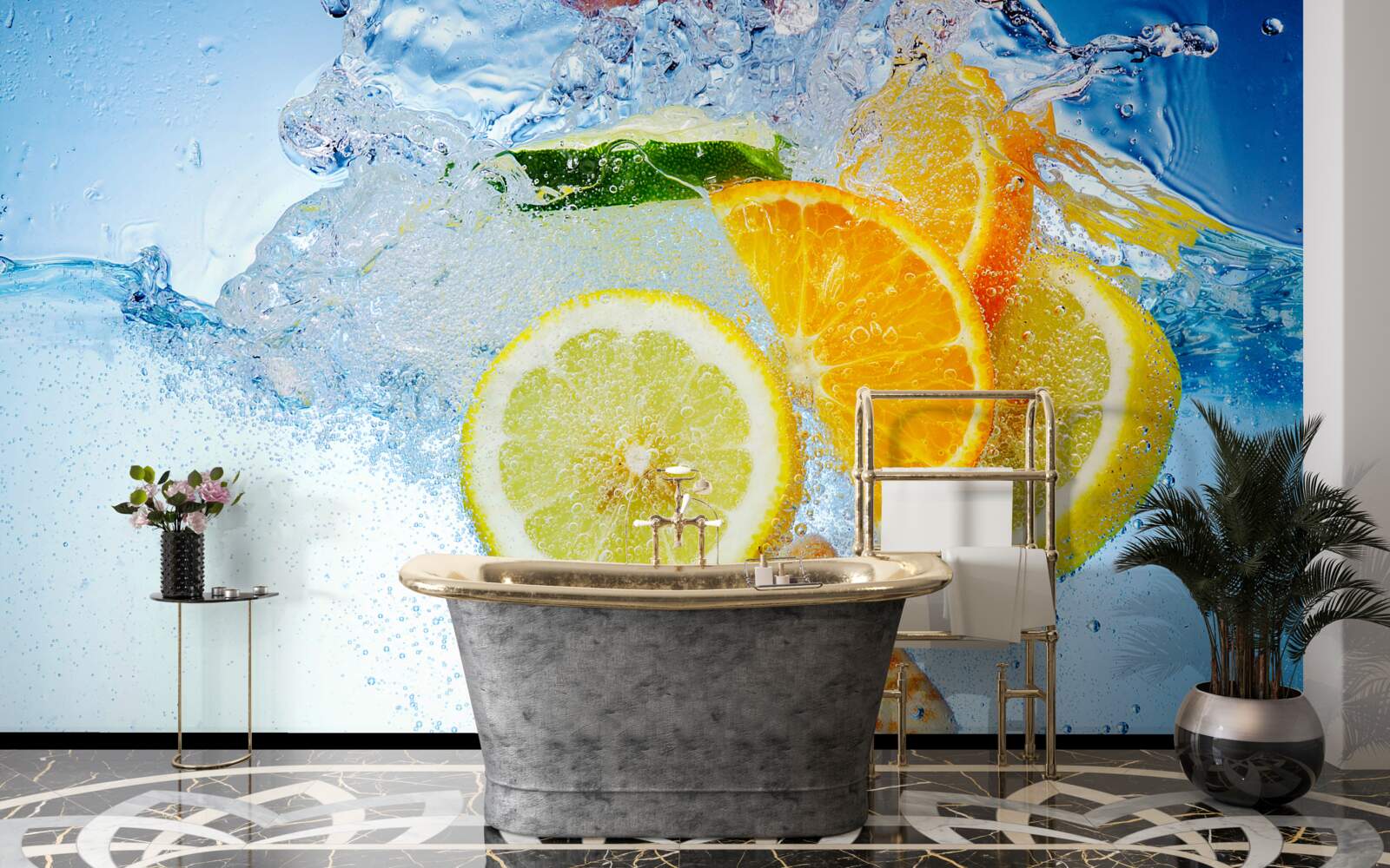 Papier peint agrumes mûrs dans l'eau