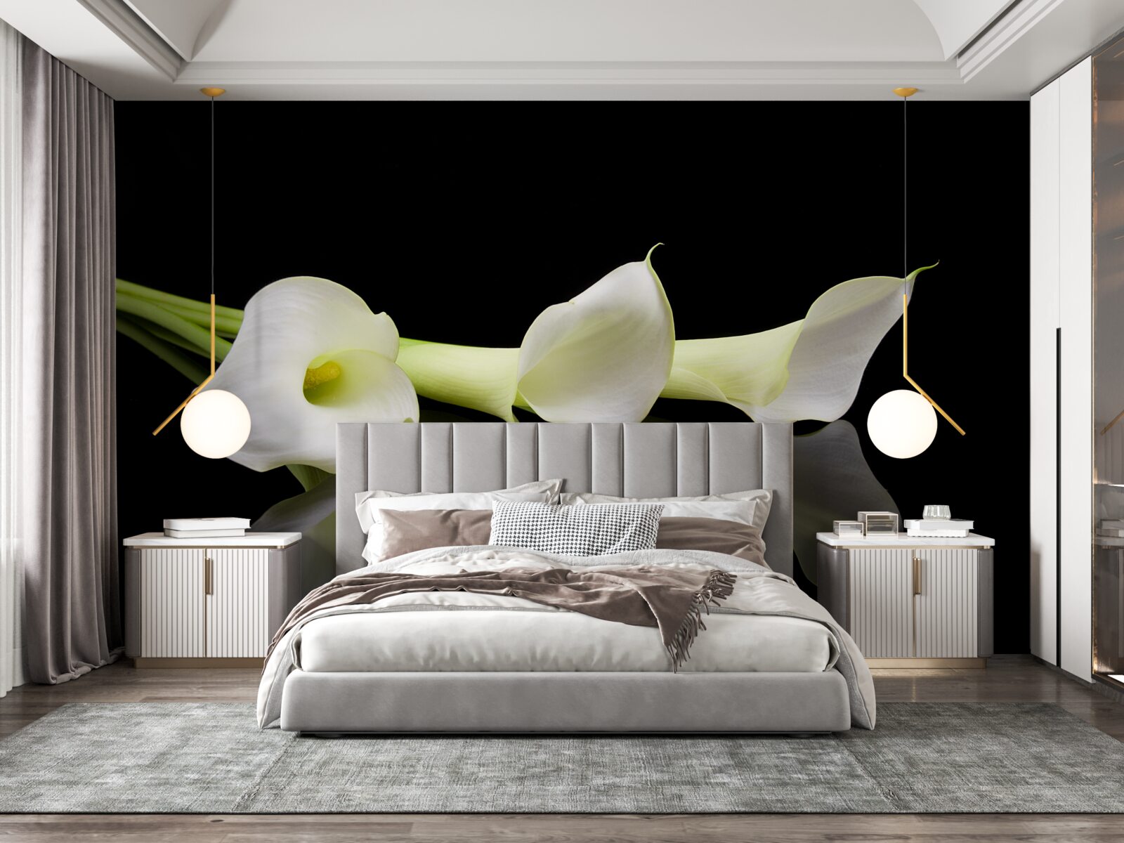 Papier peint lis calla se reflétant dans l'eau