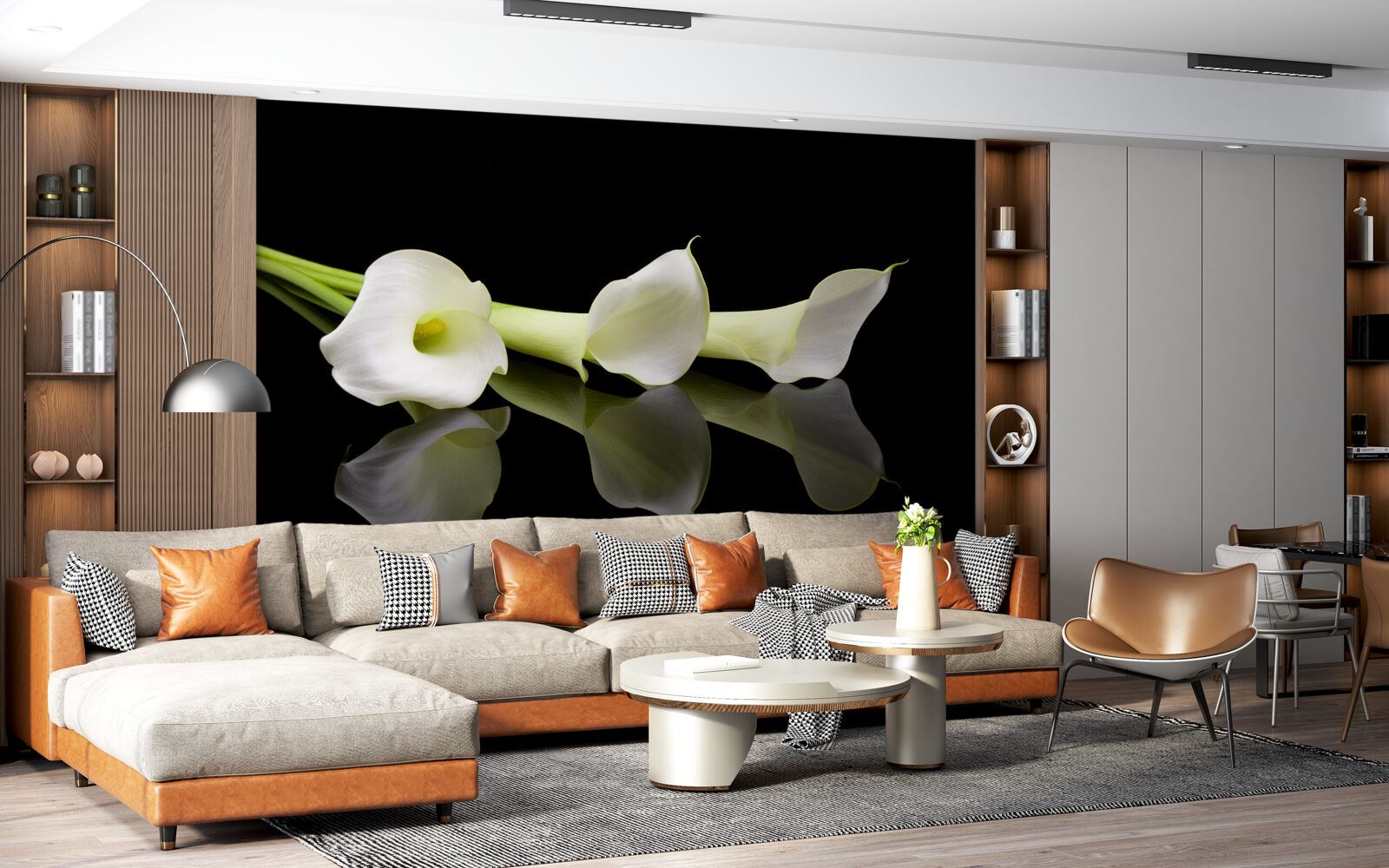 Papier peint lis calla se reflétant dans l'eau